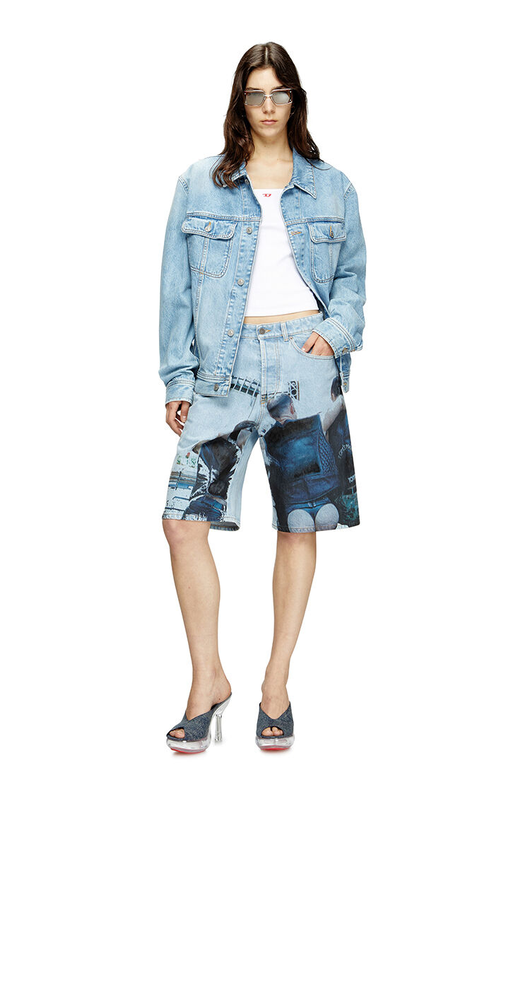 Denim shorts with faded print