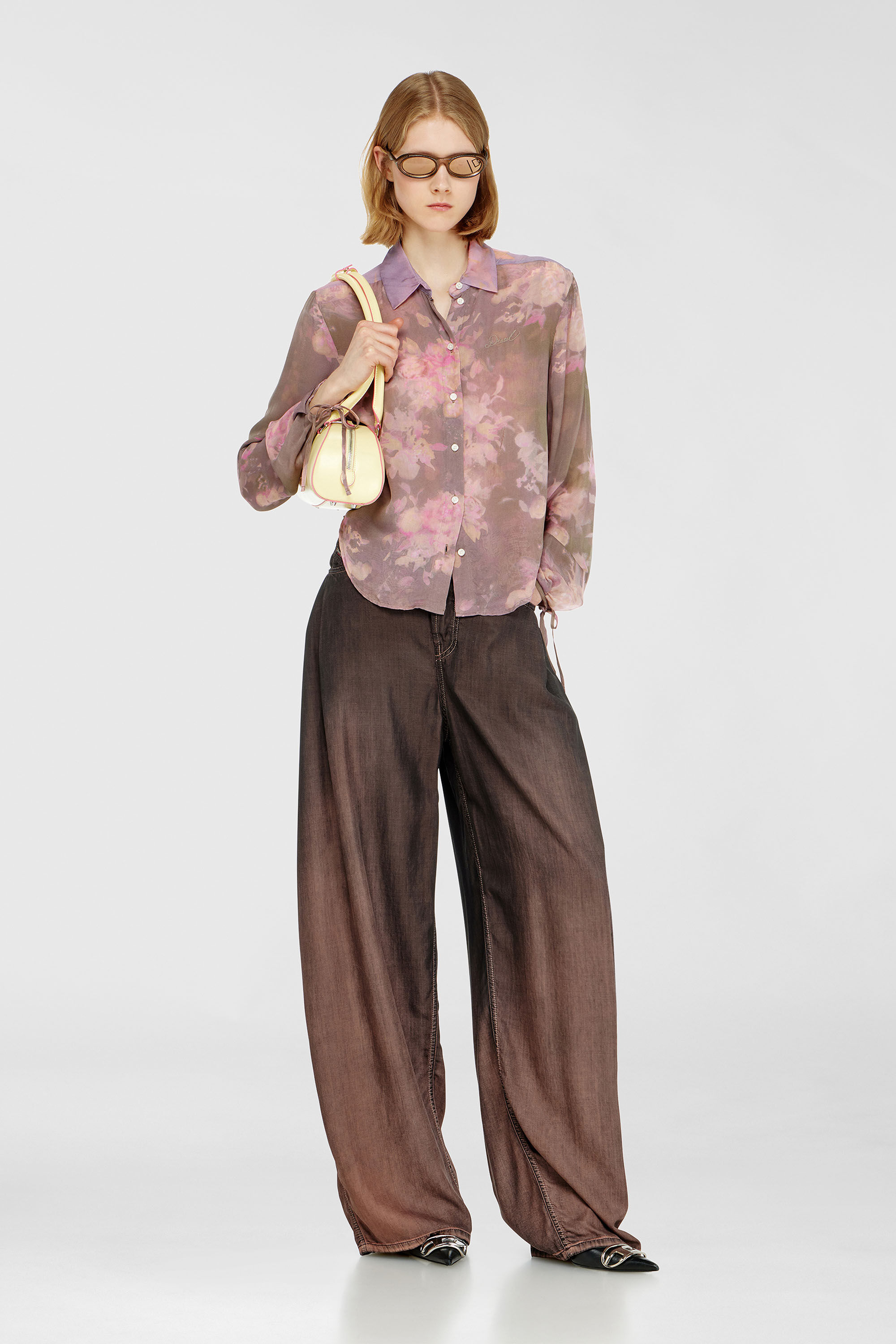 Diesel - C-LEVER, Woman's Chiffon shirt with all-over floral print in Pink/Violet - 1