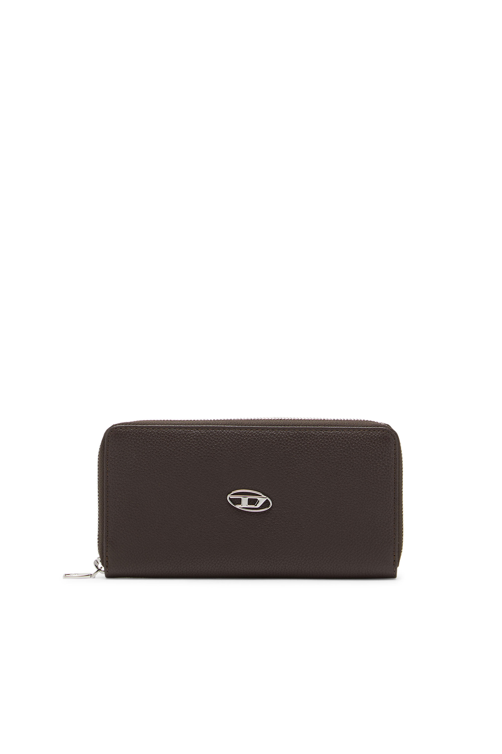Diesel - CONTINENTAL ZIP L, Man Leather zip-around wallet with logo plaque in Brown - Image 1