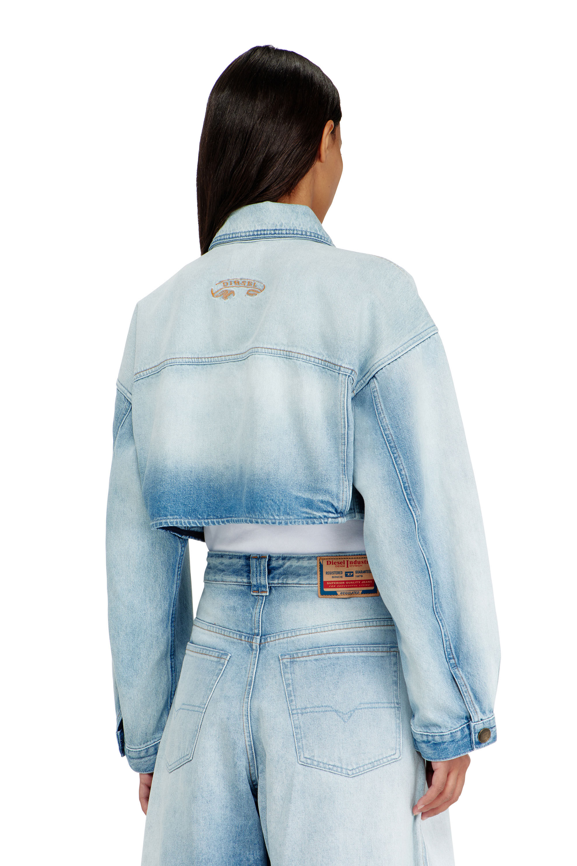 Diesel - DE-MALLEY-S, Woman's Oversized cropped trucker jacket in Light Blue - 3