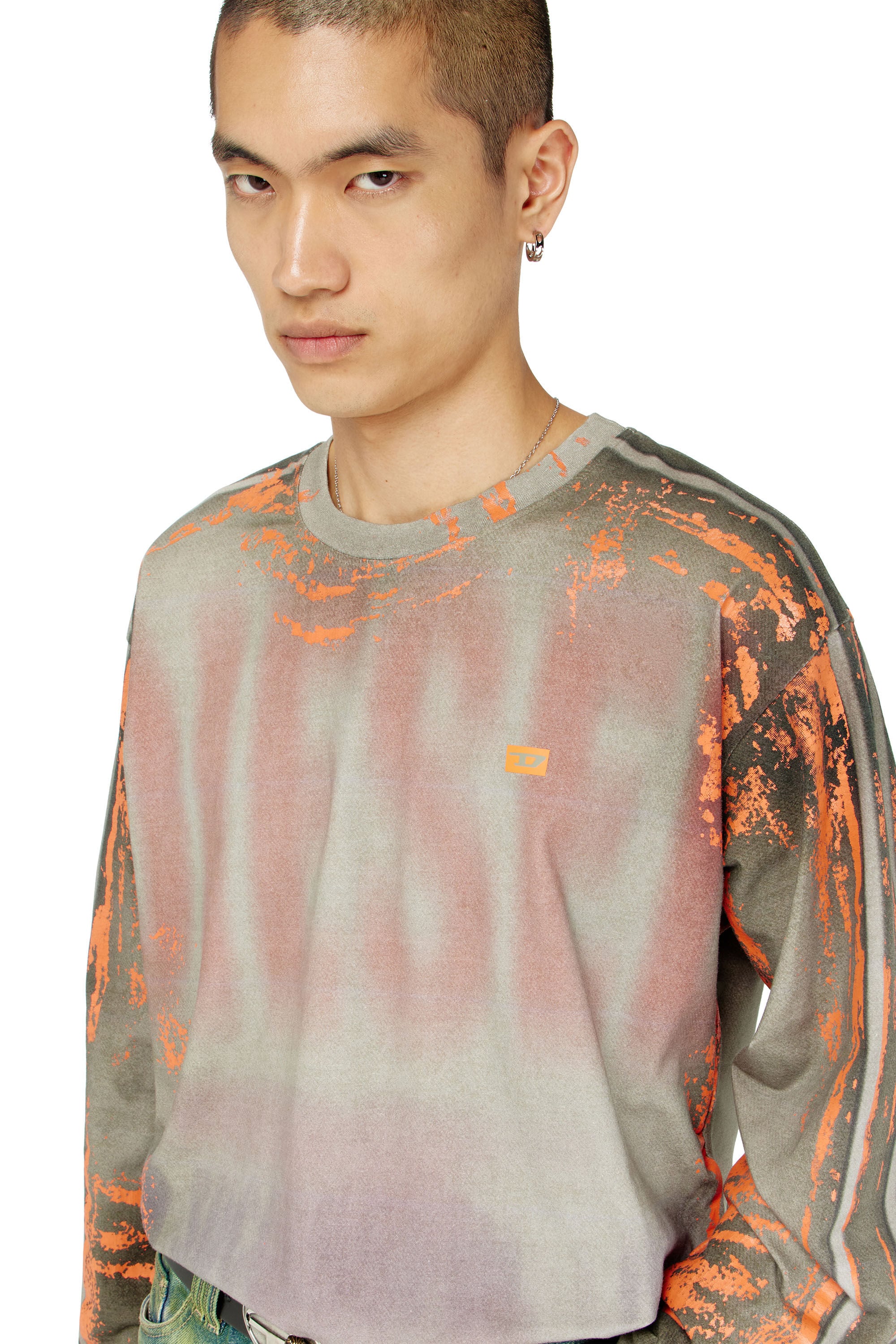 Diesel - T-FILMY, Man's Long-sleeve T-shirt in cracked jersey in Pink/Grey - 5