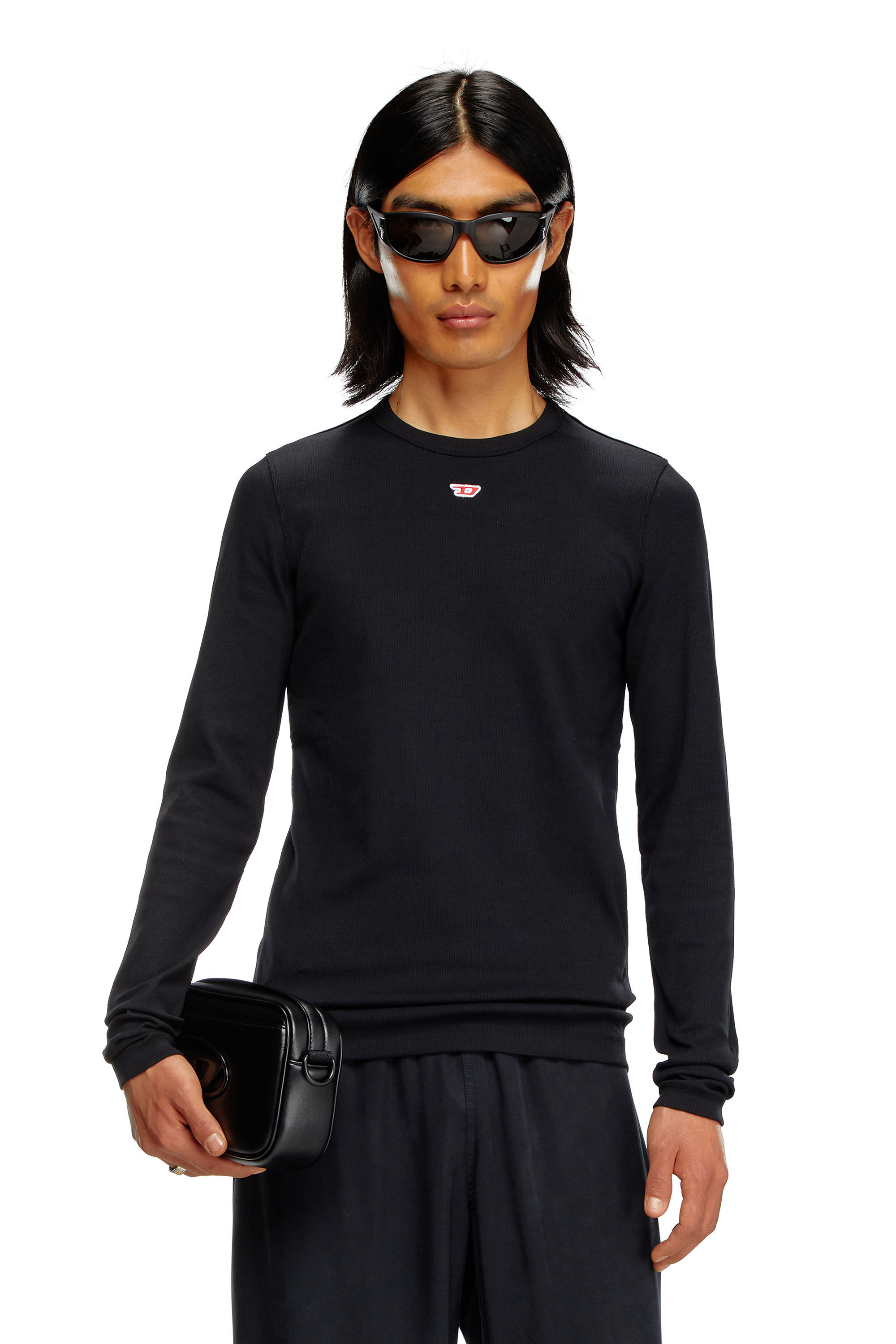 Diesel - D-RIBBER-LS-N, Man Long-sleeve T-shirt with D patch in Black - Image 3