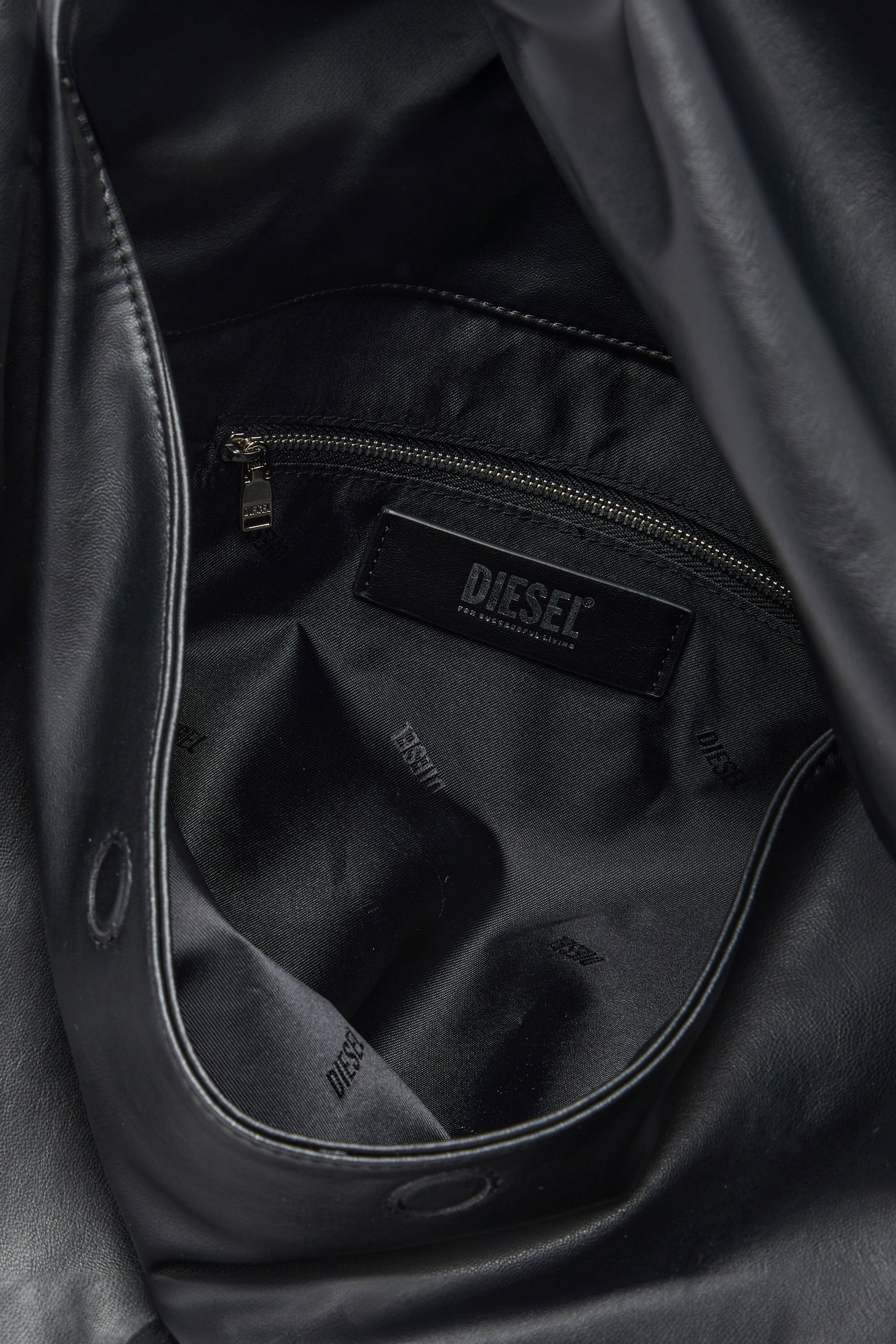 Diesel - GRAB-D HOBO M, Woman Grab-D M-Embellished hobo bag in stretch PU in Black - Image 5