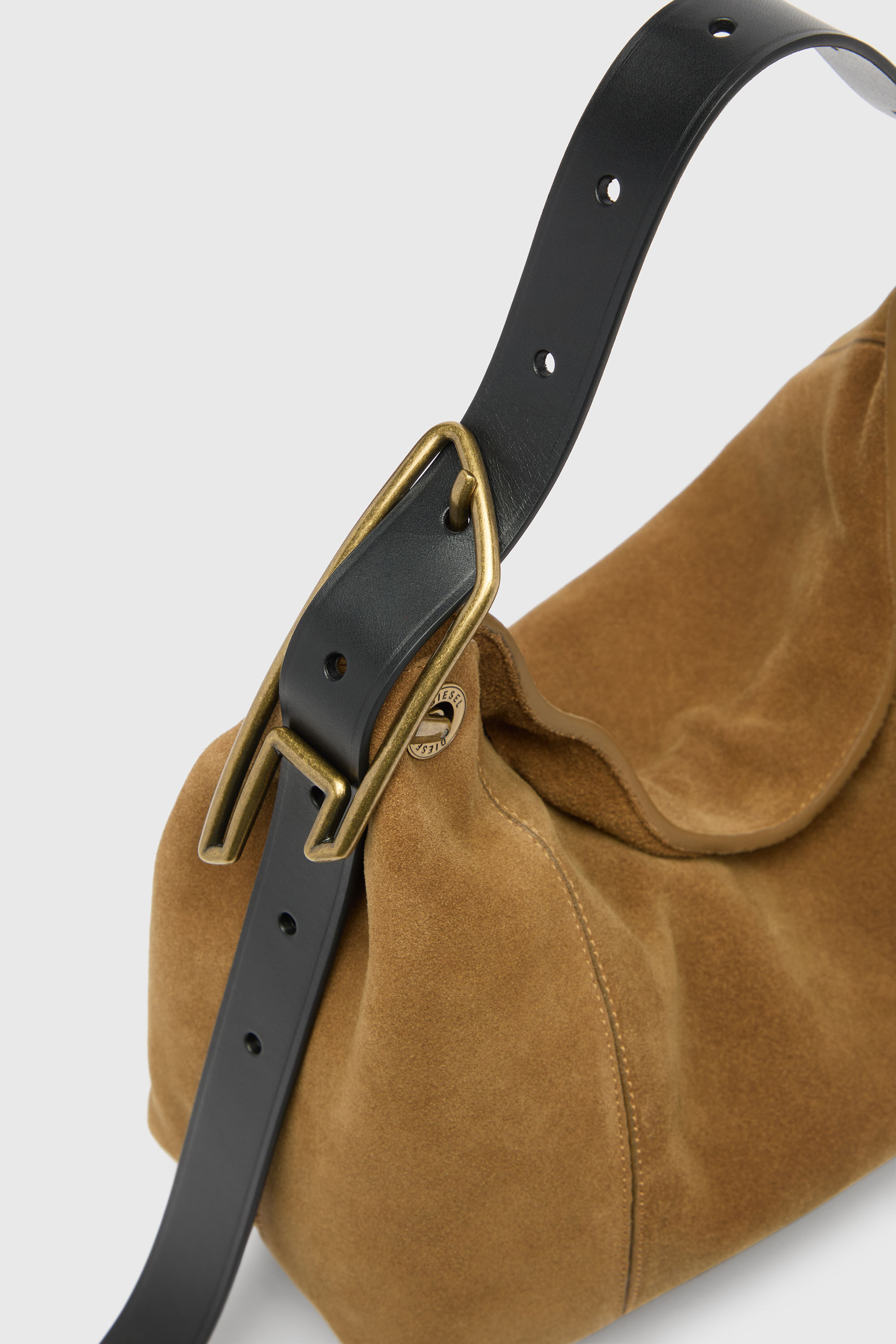 Diesel - D-LINE HOBO S, Woman's D-Line-Shoulder bag in waxed suede in Light Brown - 6