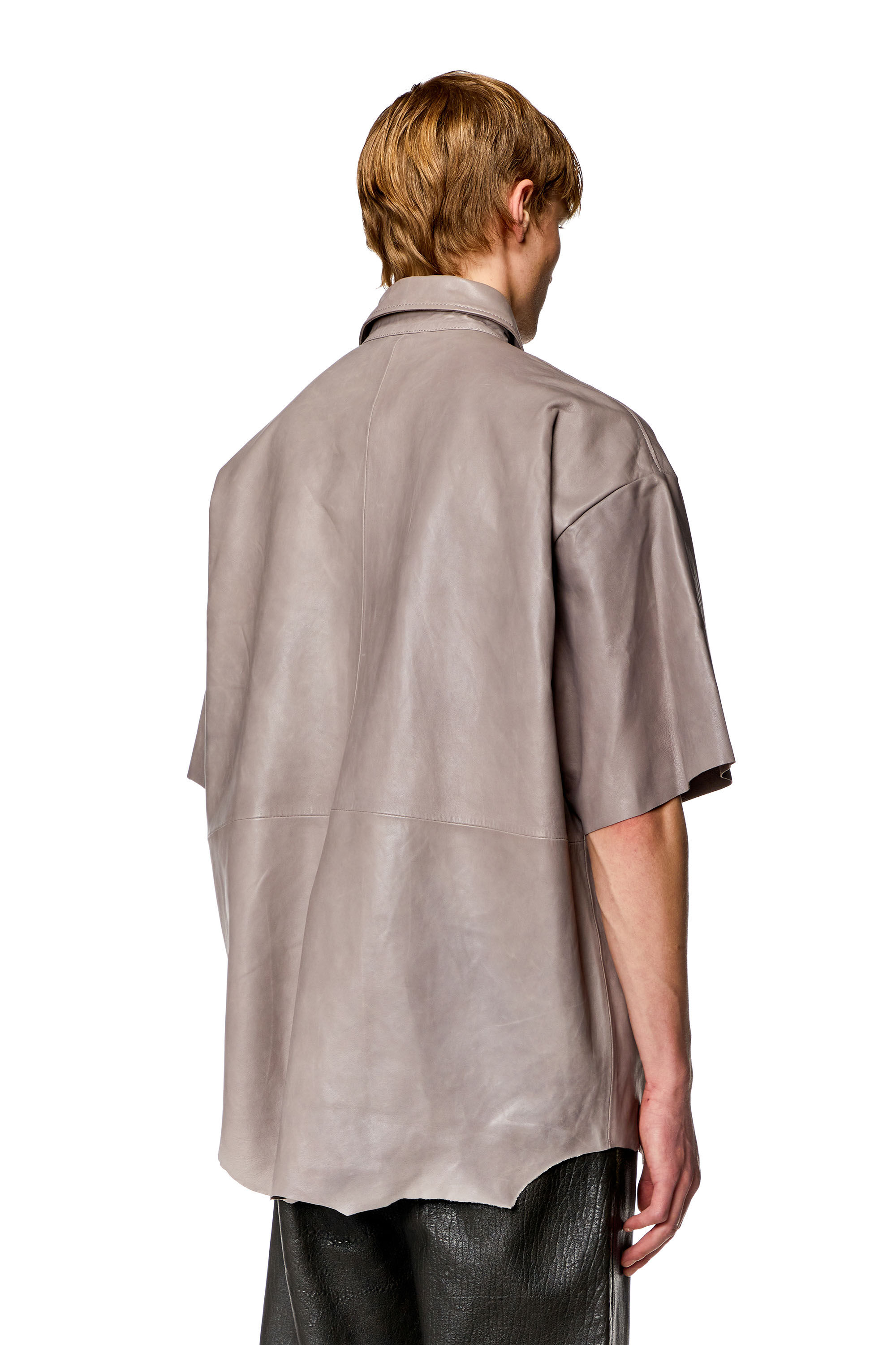 Diesel - S-EMIN-LTH, Man Oversized shirt in treated leather in Grey - Image 4