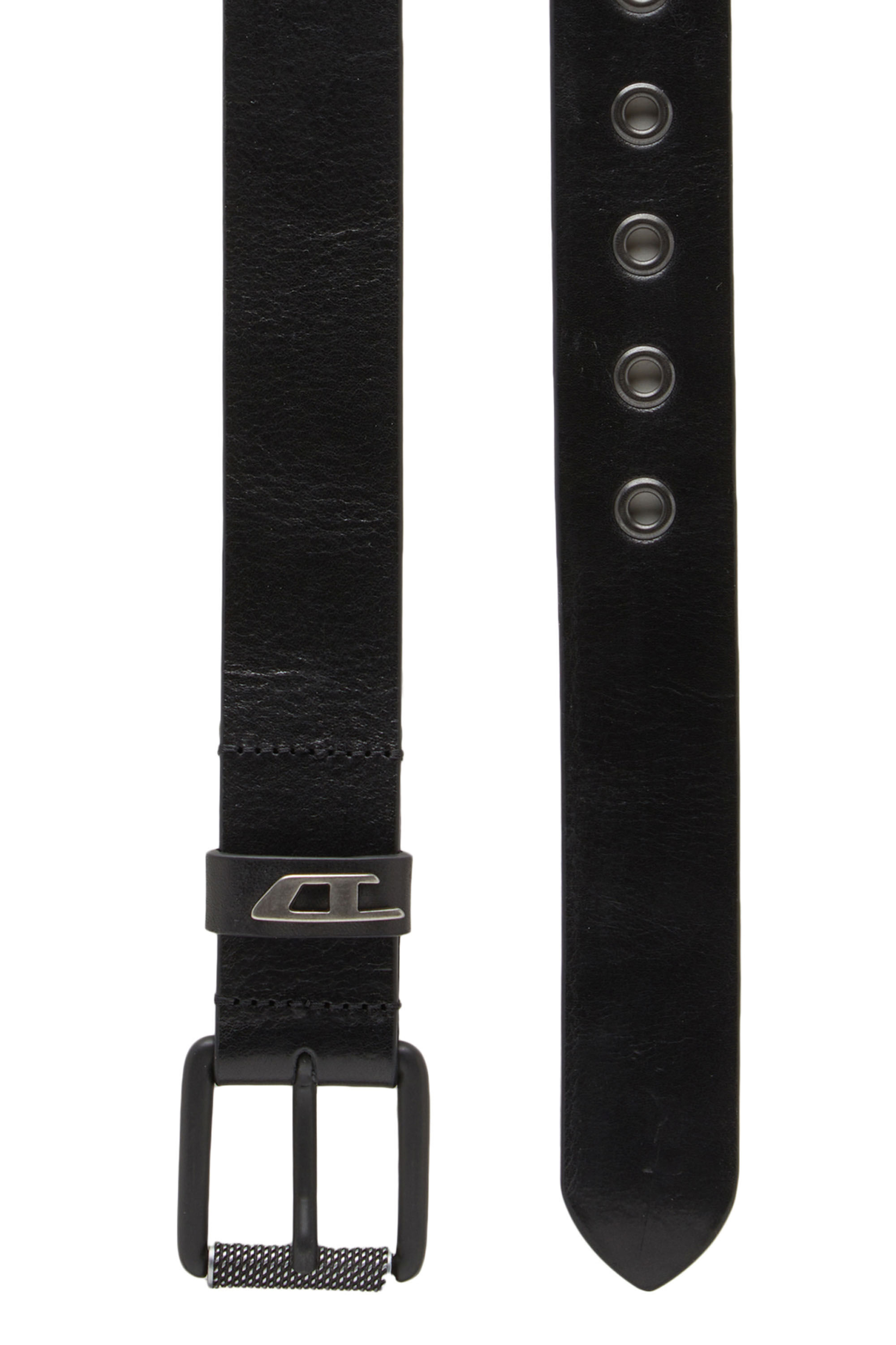 Diesel - B-DAVE II, Man Shiny leather belt with logo loop in Black - Image 2