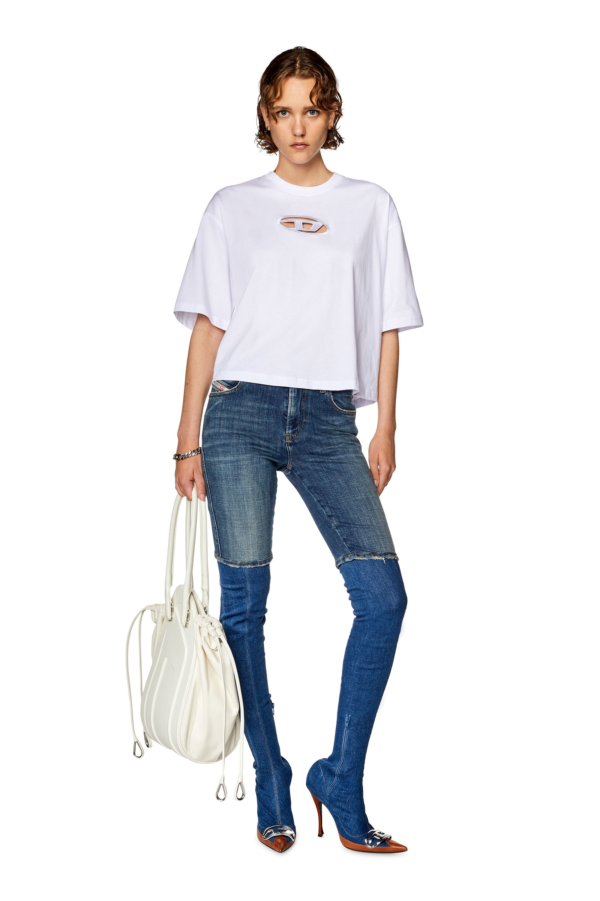 Diesel - T-ROWY-OD, Woman Boxy T-shirt with embroidered D in White - Image 1