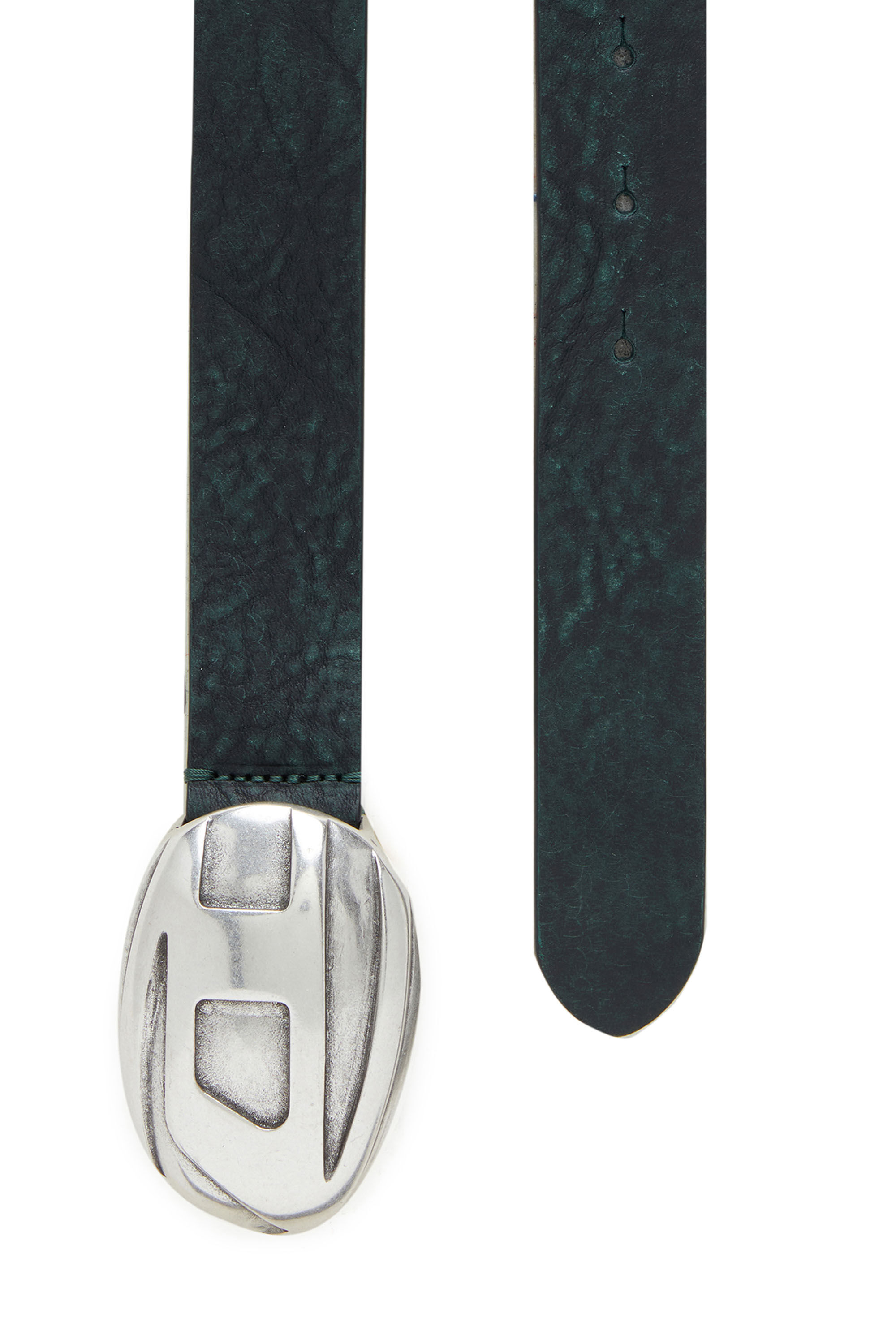 Diesel - B-1DR-POD, Man Treated leather belt with logo buckle in Green - Image 2