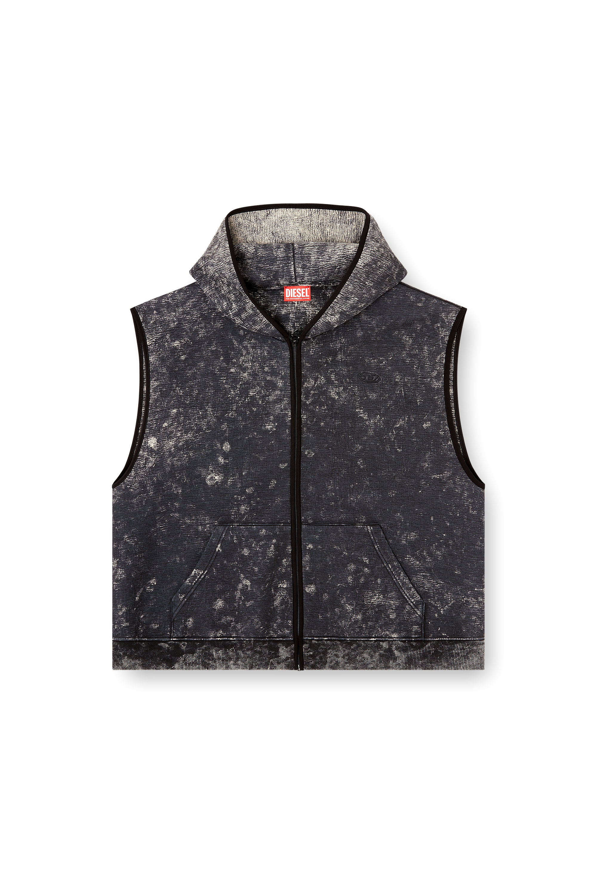 Diesel - S-BOXT-CHAN-SL, Man's Sleeveless scuba hoodie with marble wash in Black/Grey - 2