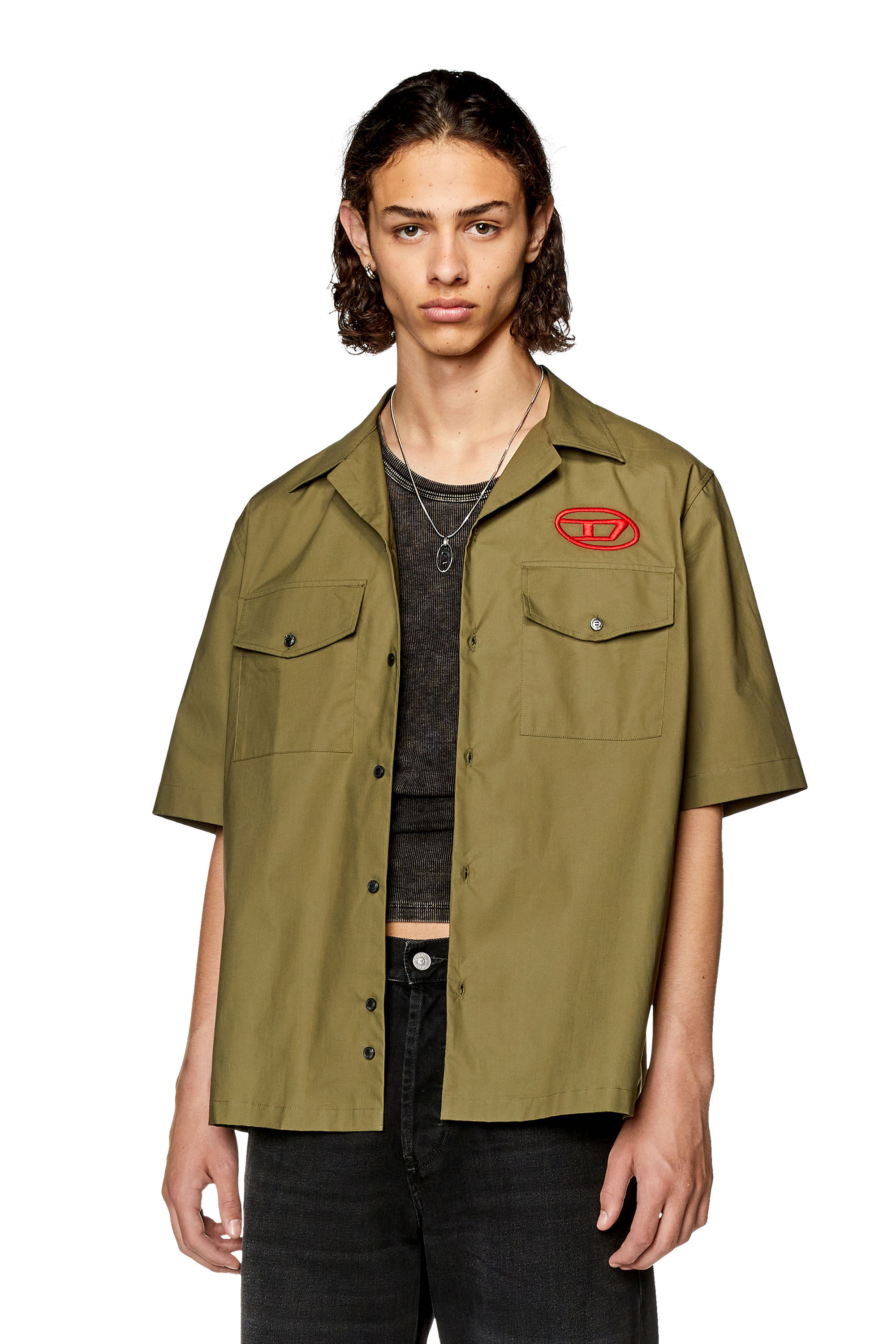 Diesel - S-MAC-22-B, Man Bowling shirt with embroidered logo in Green - Image 3