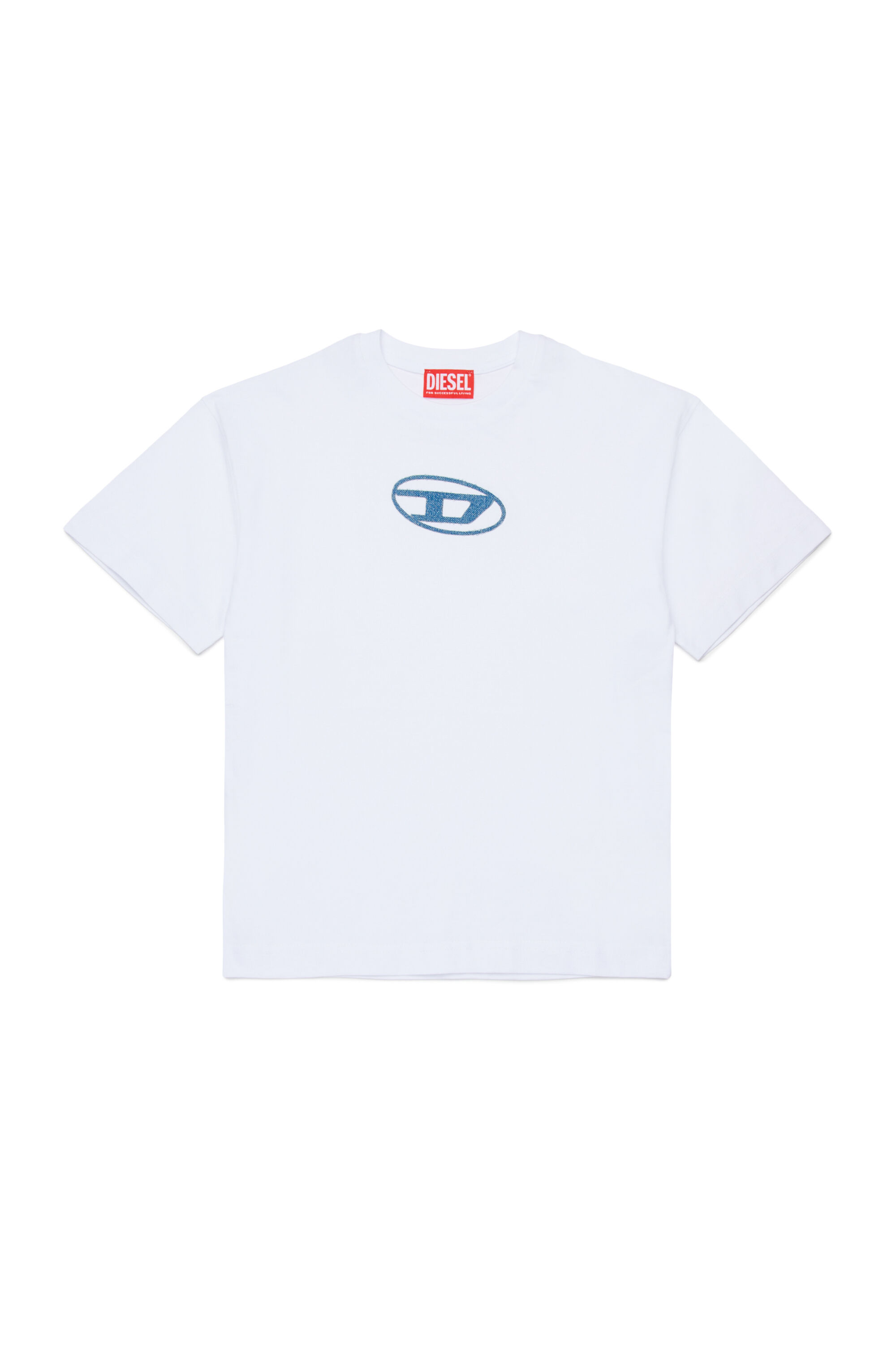 Diesel - TLOGY OVER, Man's Cotton T-shirt with denim Oval D in White - 1