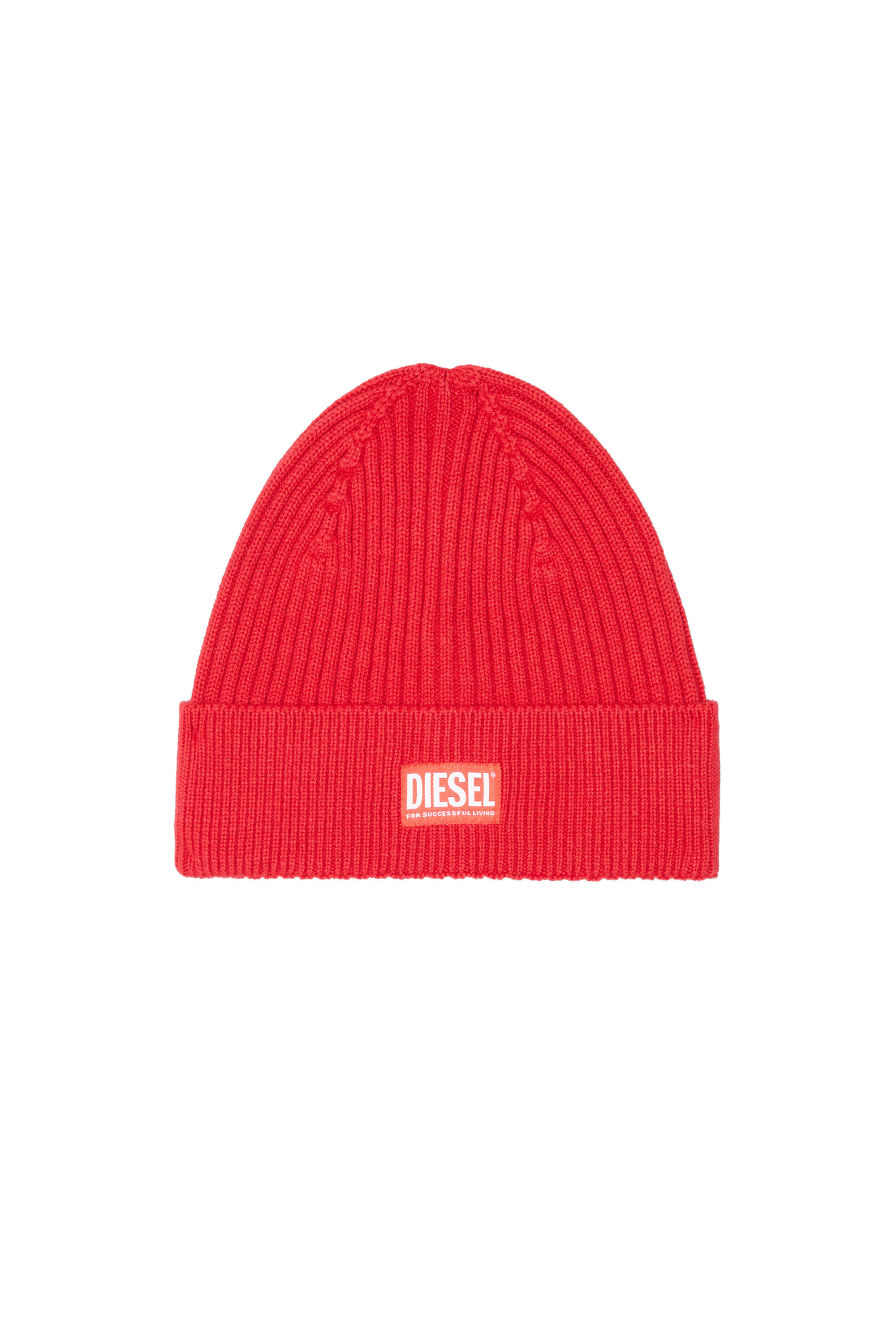 Diesel - K-CODER-H 2X2, Unisex Ribbed beanie with logo patch in Red - Image 1