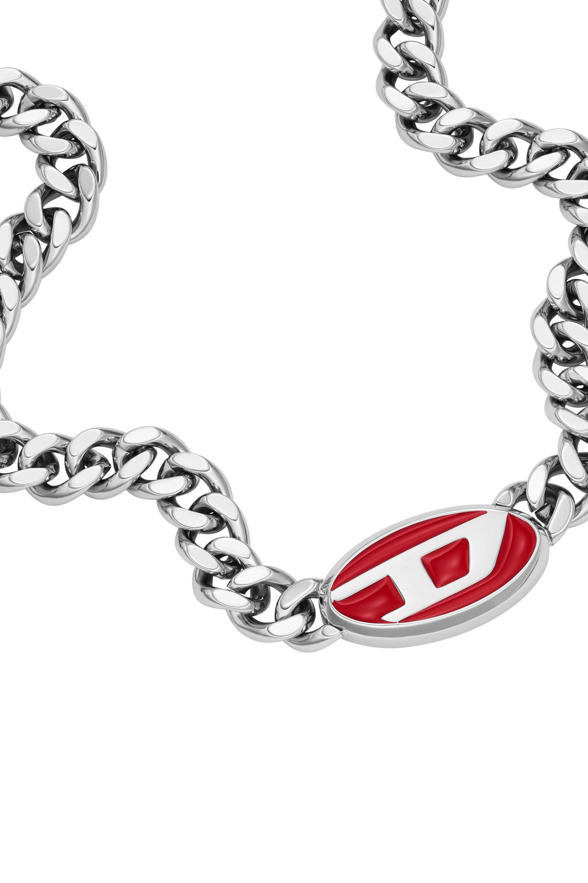 Diesel - DX1446, Unisex Red enamel chain necklace in Silver - Image 2