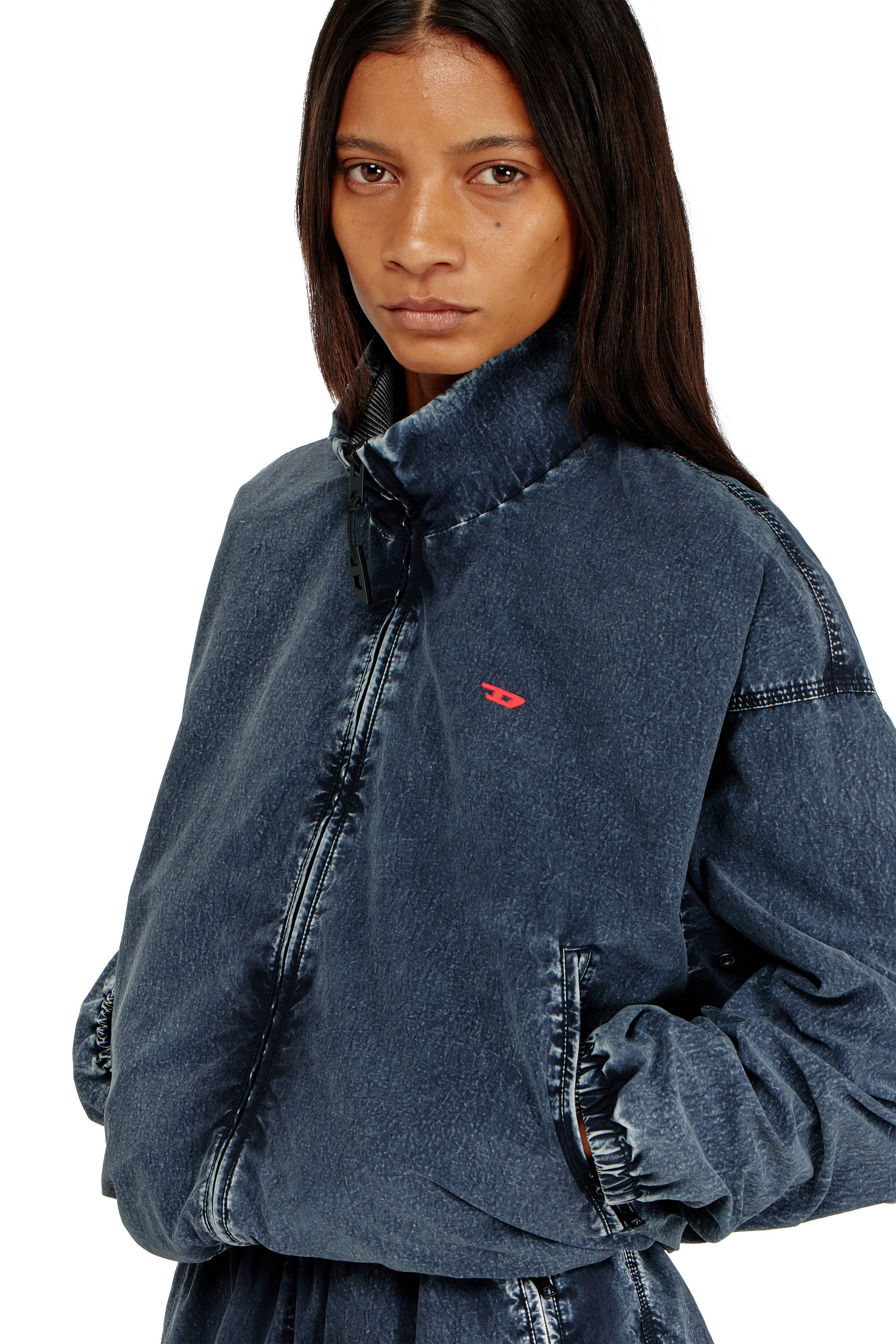 Diesel - G-LEAMER, Woman's Windbreaker jacket in acid-wash Taslan in Dark Blue - 5