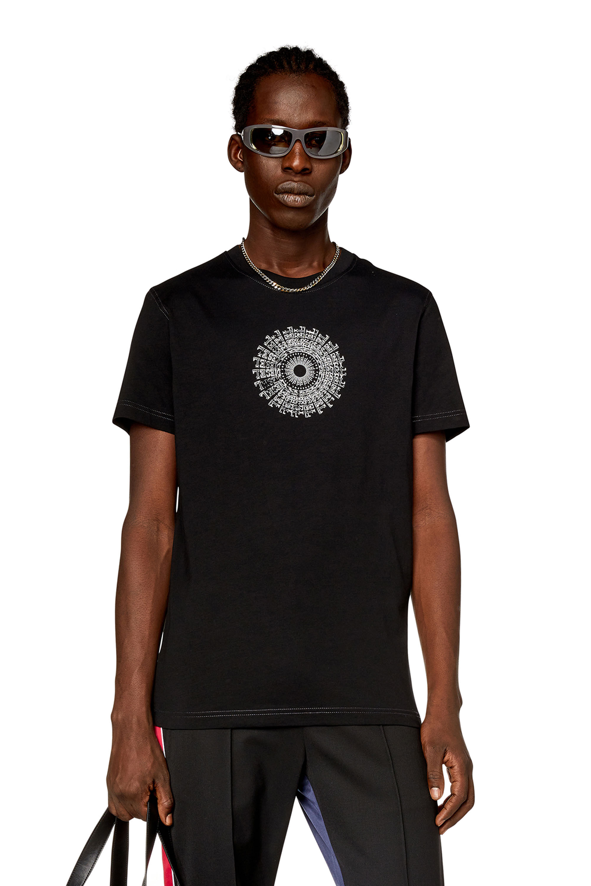Diesel - T-DIEGOR-K71, Man T-shirt with vortex Diesel print in Black - Image 3