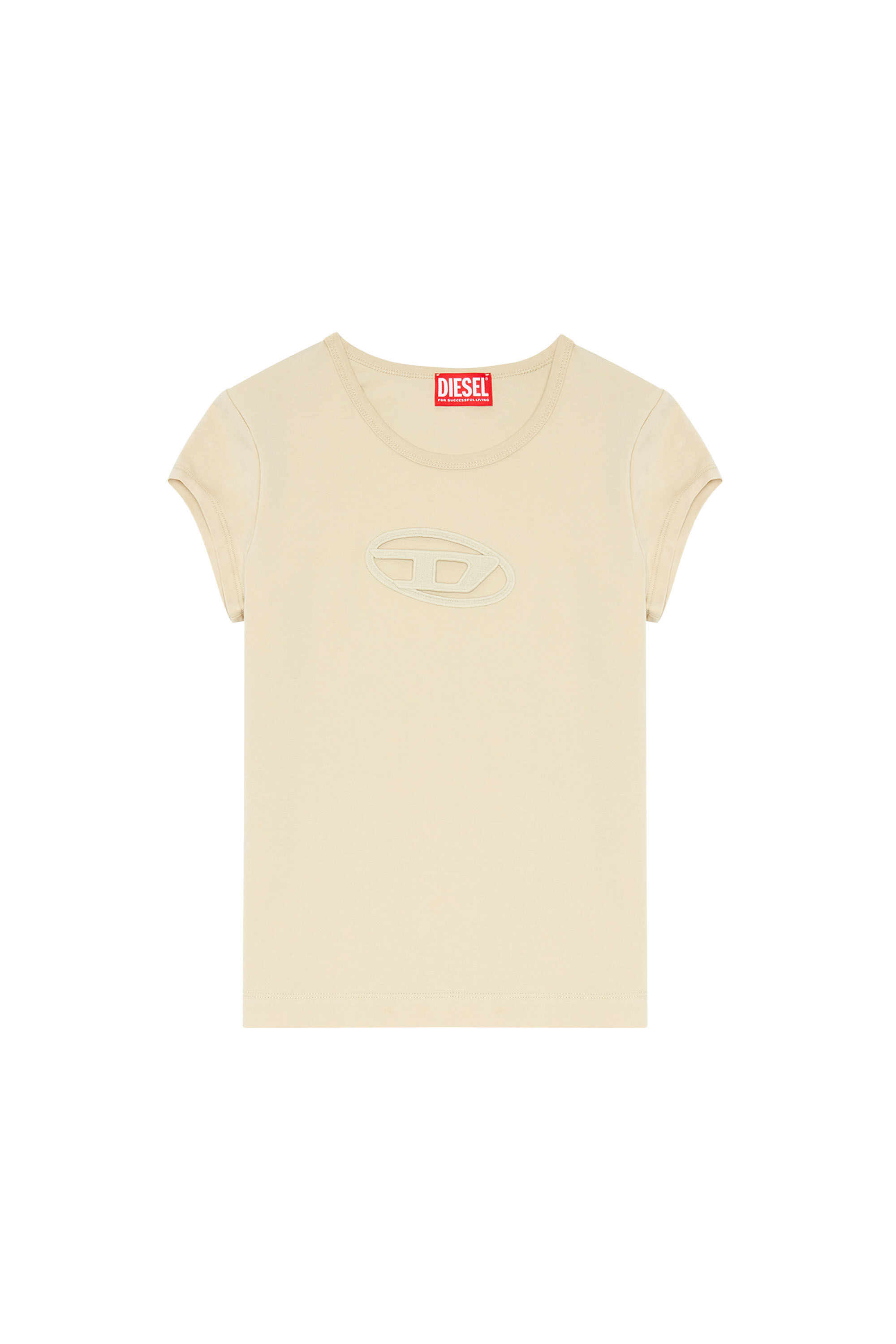 Diesel - T-ANGIE, Woman T-shirt with peekaboo logo in Beige - Image 2