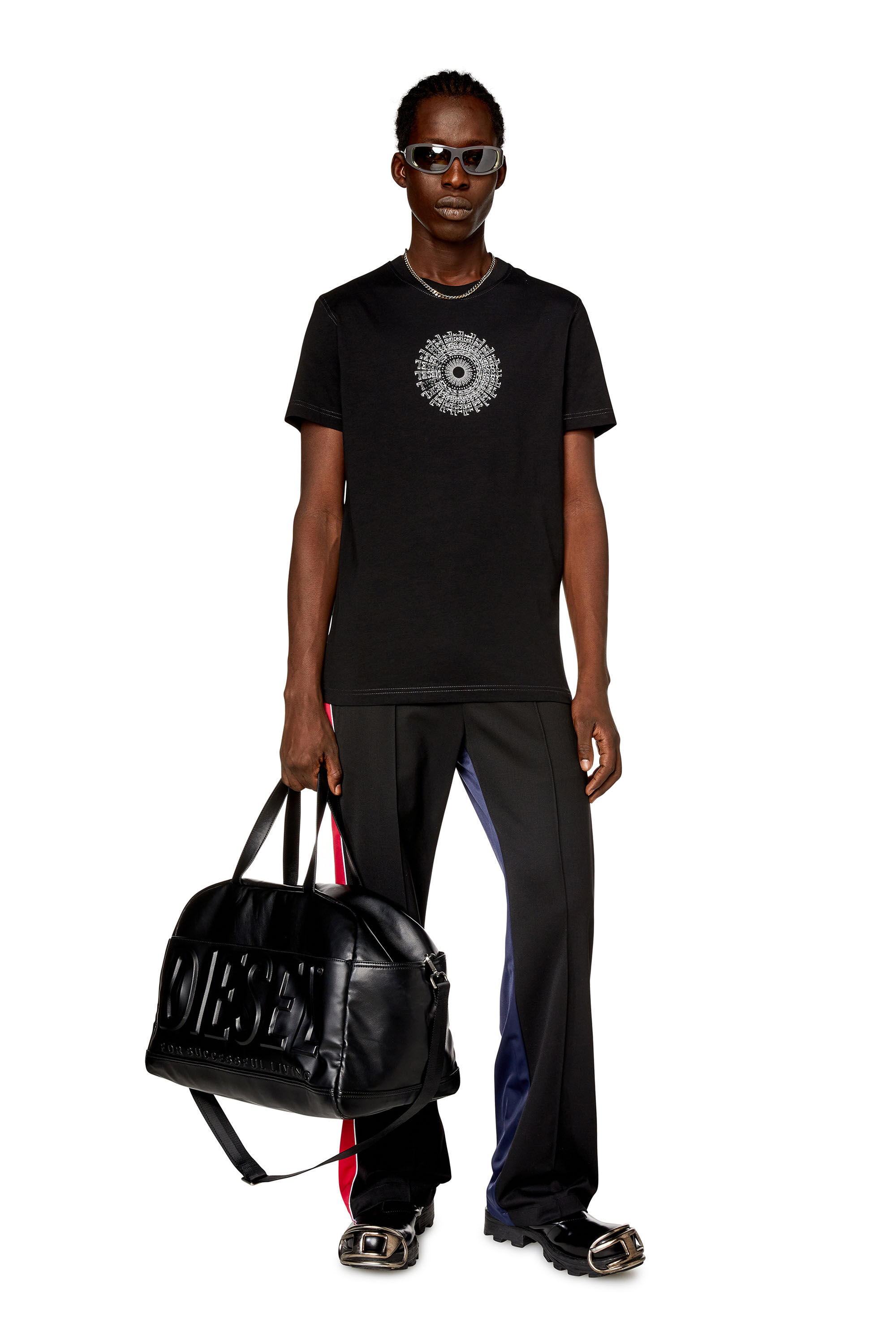 Diesel - T-DIEGOR-K71, Man T-shirt with vortex Diesel print in Black - Image 1