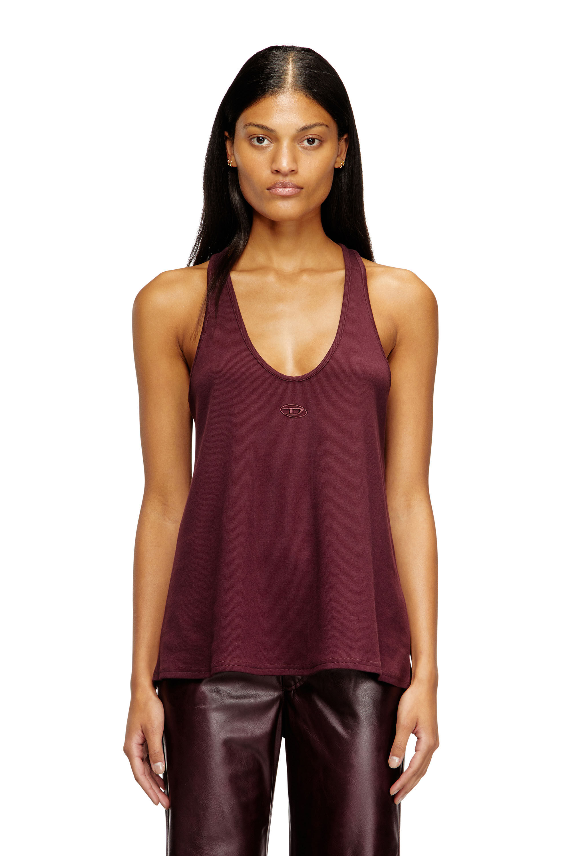 Diesel - FR-T-IPSYA, Woman's Burgundy tank top with Oval D detail in Burgundy - 3