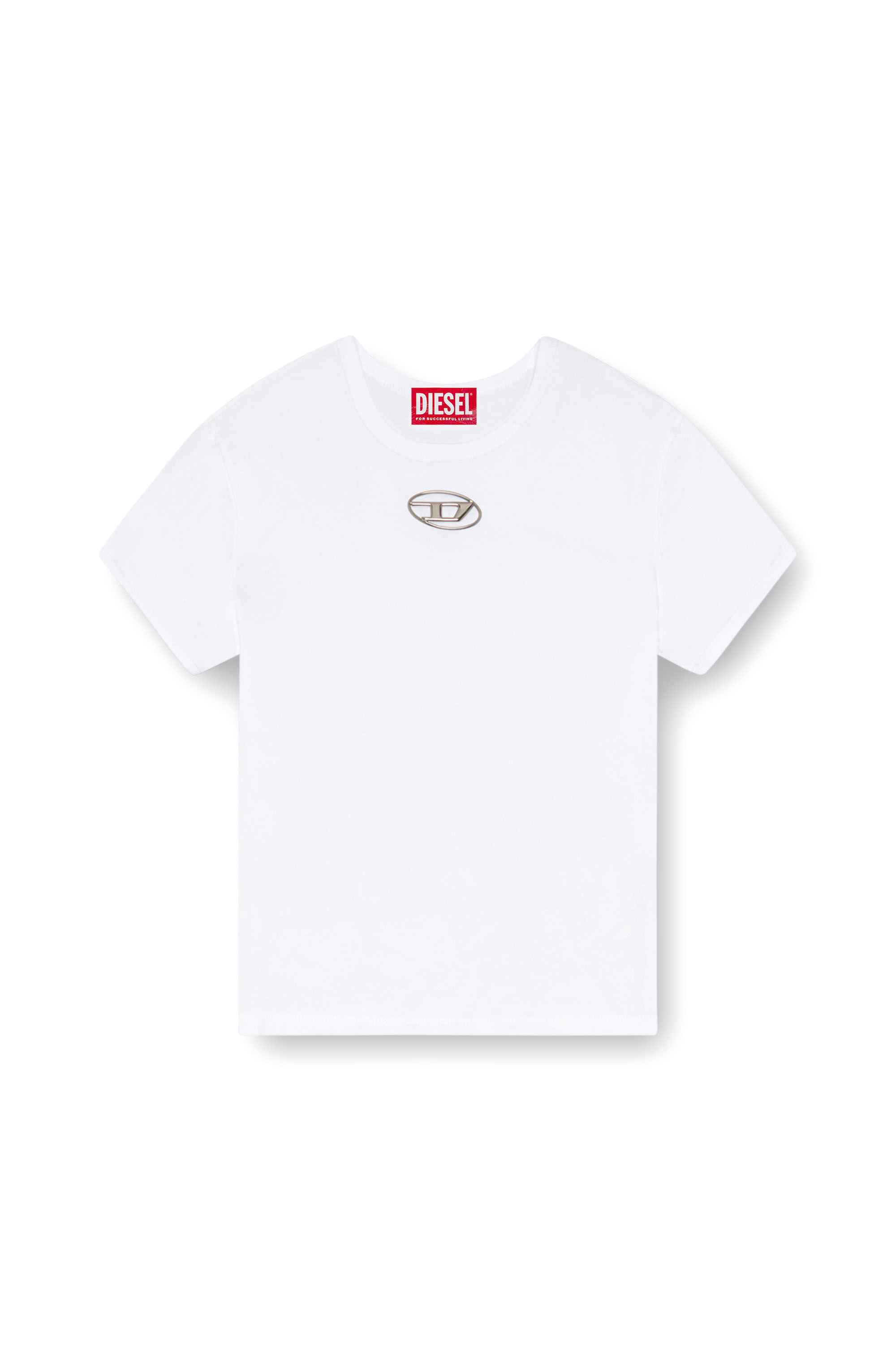Diesel - T-UNCUTIE-LONG-OD, Woman T-shirt with injection-moulded Oval D in White - Image 2