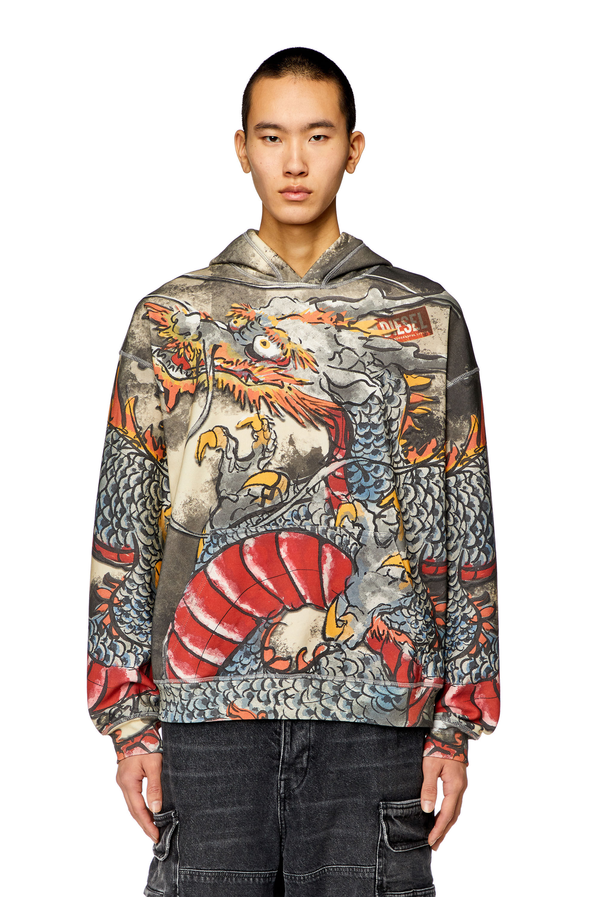 Diesel - CL-S-BOXT-HOOD-DRAGON, Unisex Hoodie with Dragon print in Multicolor - Image 6