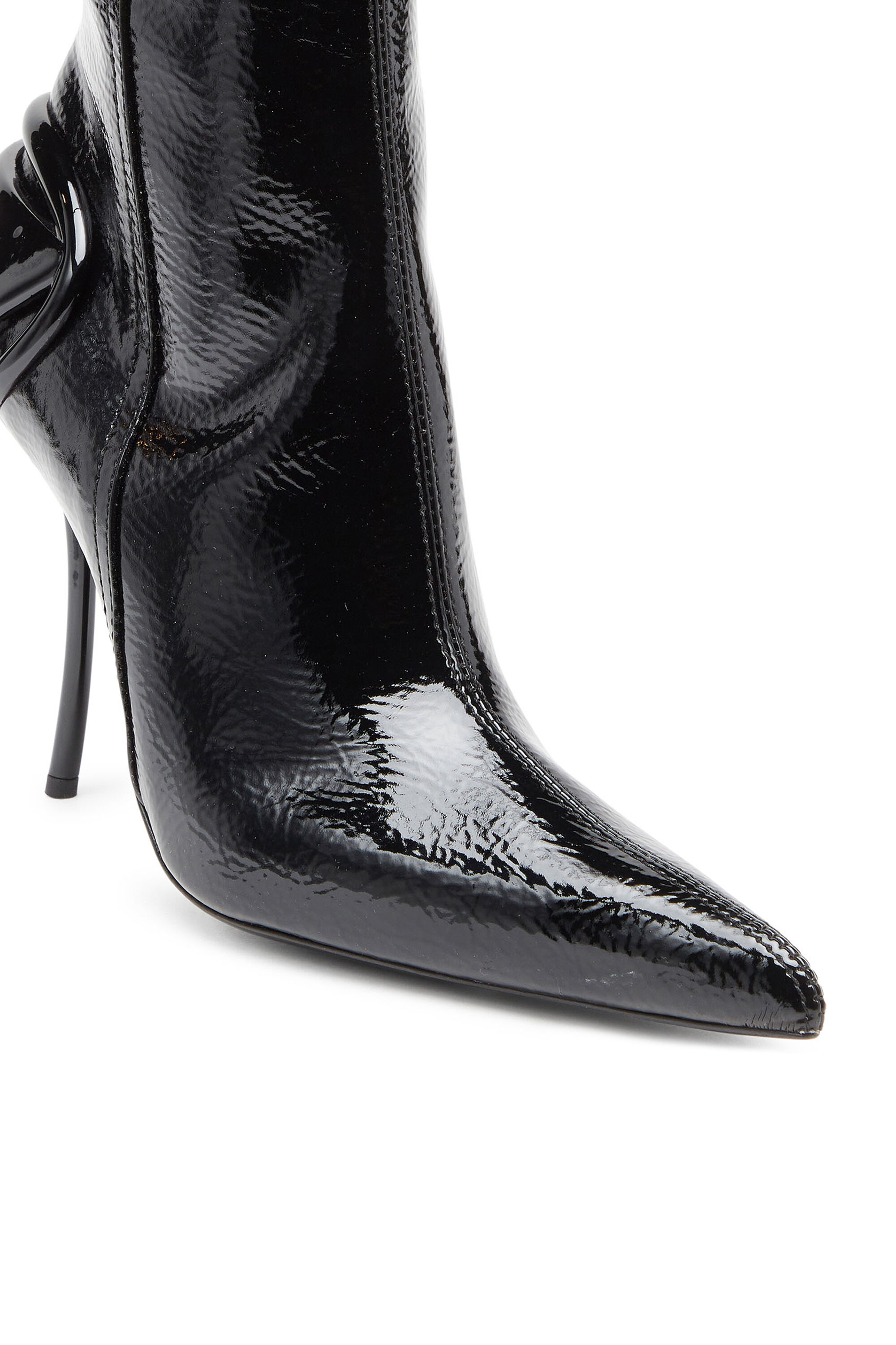 Diesel - D-TEN&HALF HB, Woman's D-Ten&Half-Glossy knee-high boots with curved heel in Black - 4