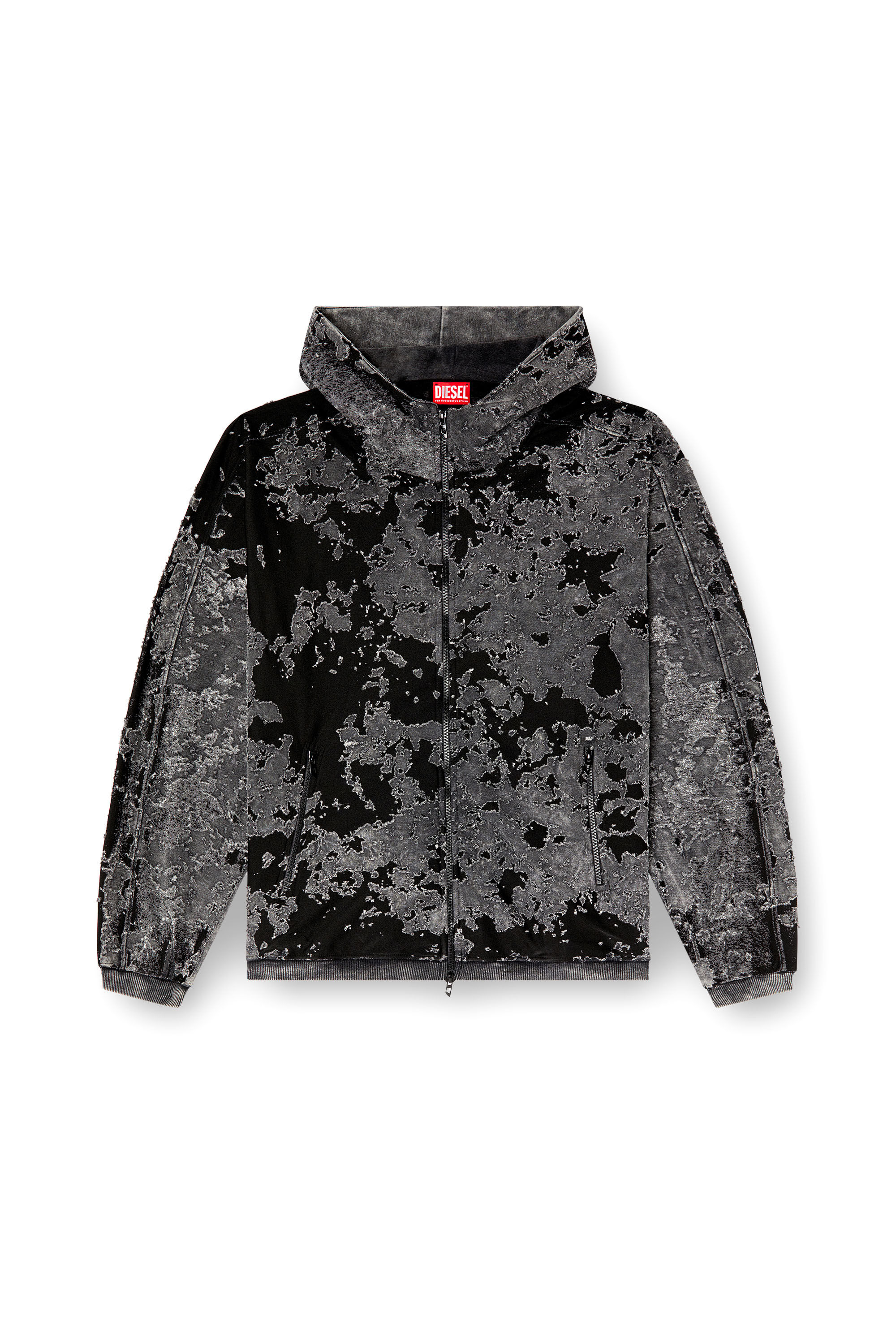 Diesel - S-IRTA, Man's Burnout hoodie with camo effect in Black - 2