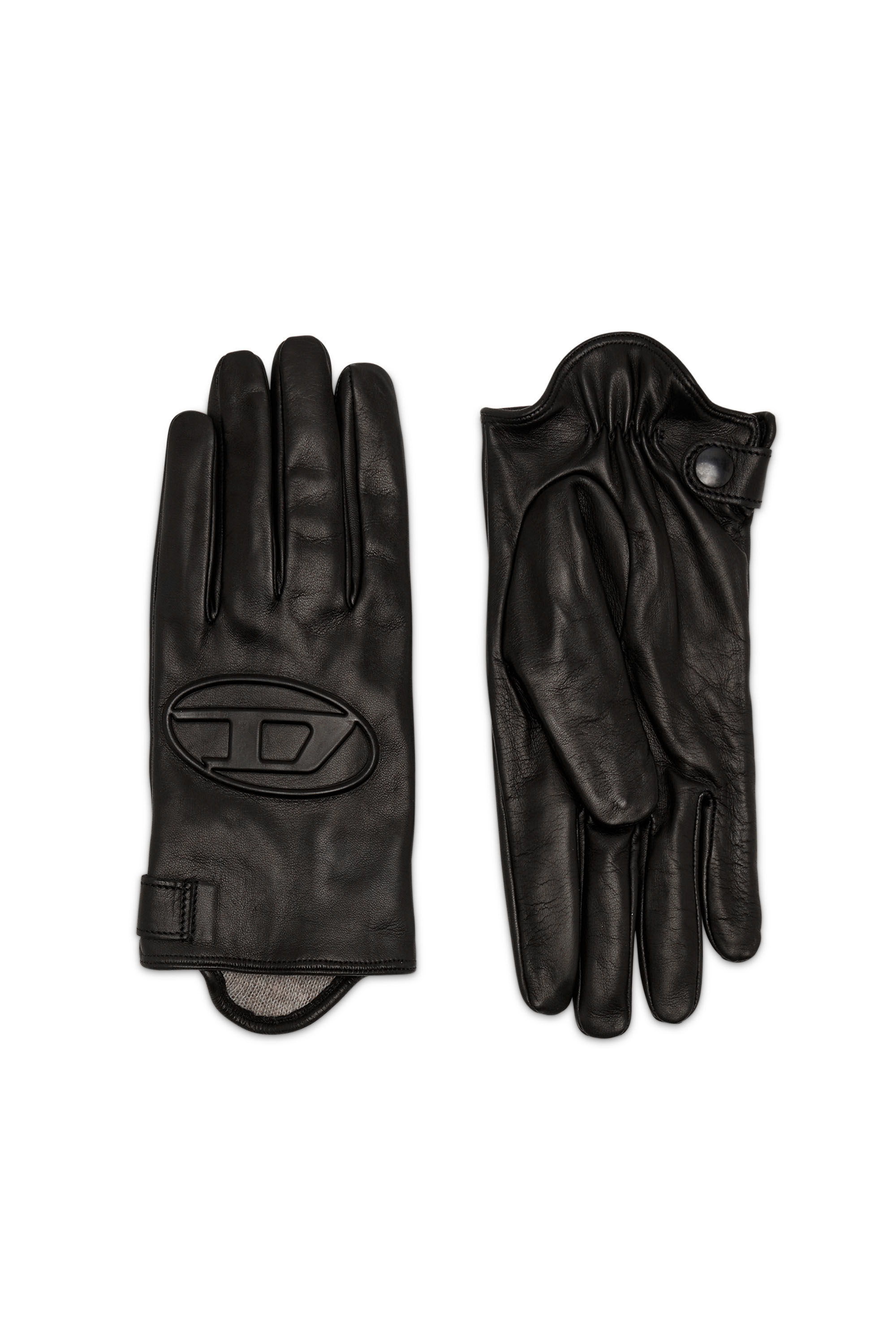 Diesel - G-REIES, Unisex Leather gloves with 3D Oval D logo in Black - Image 1