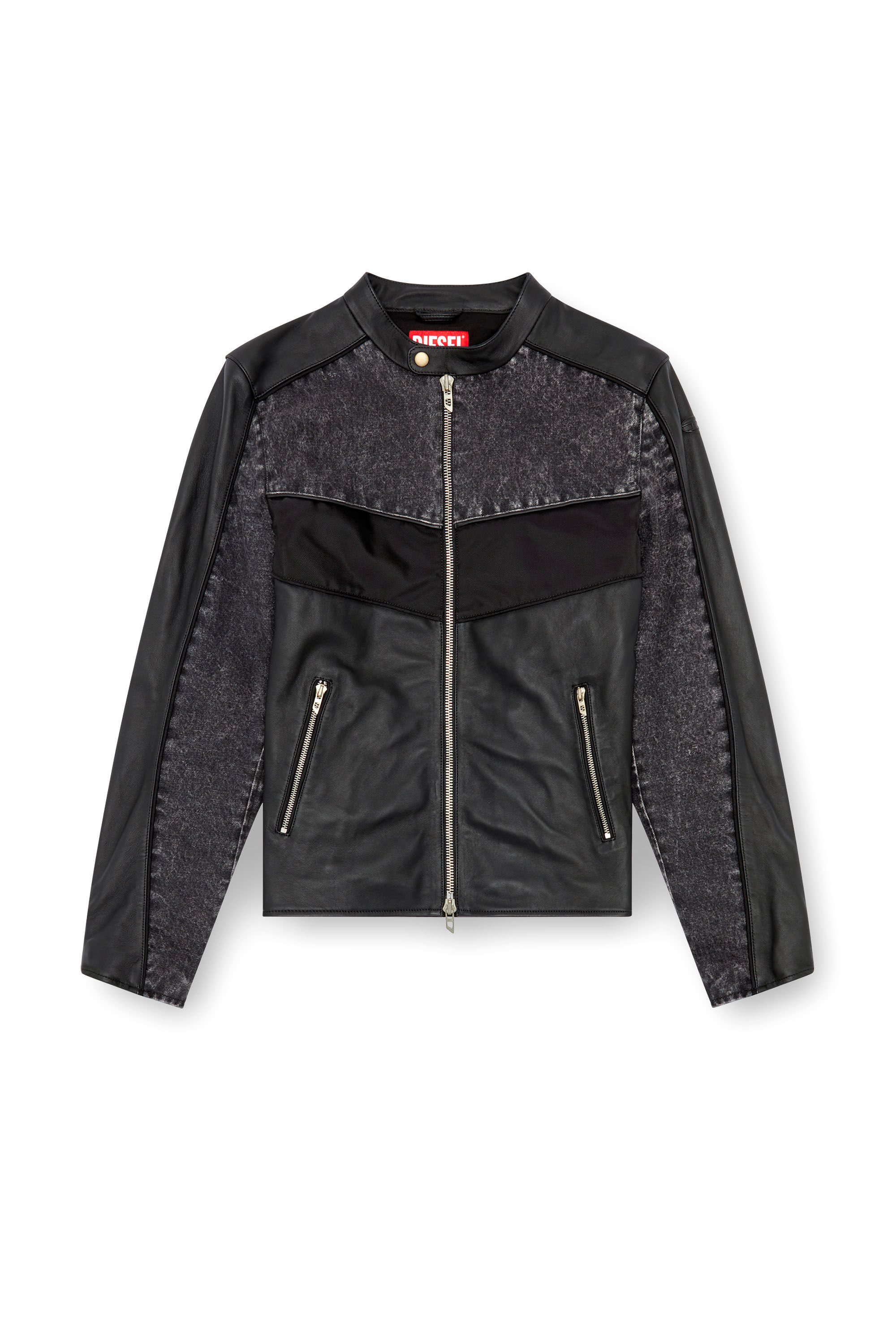 Diesel - L-LEOPOL, Man Denim and shell-panelled leather jacket in Black - Image 2