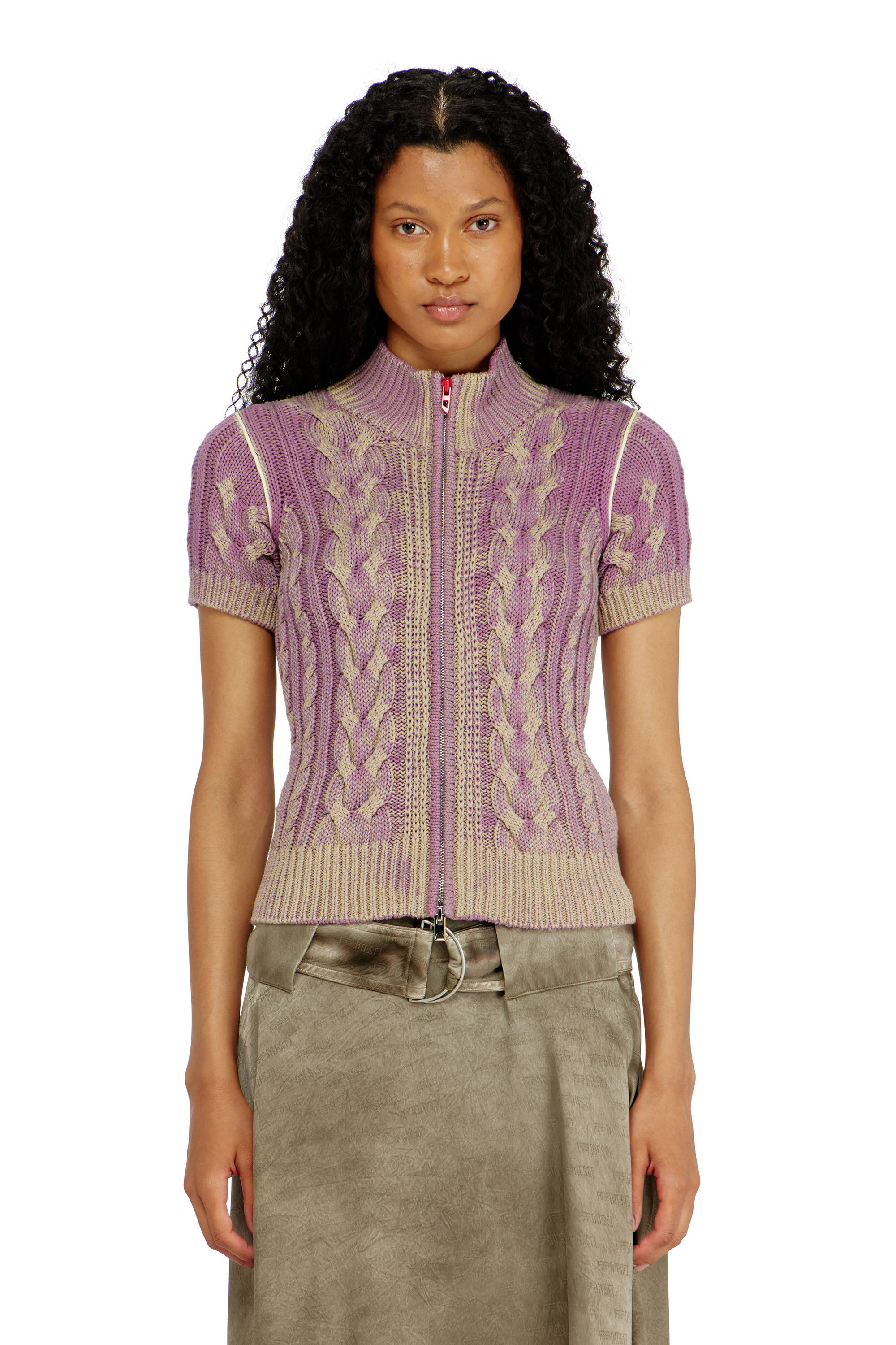 Diesel - M-ELANA, Woman's Short-sleeve zip cardigan in cable knit in null - 3