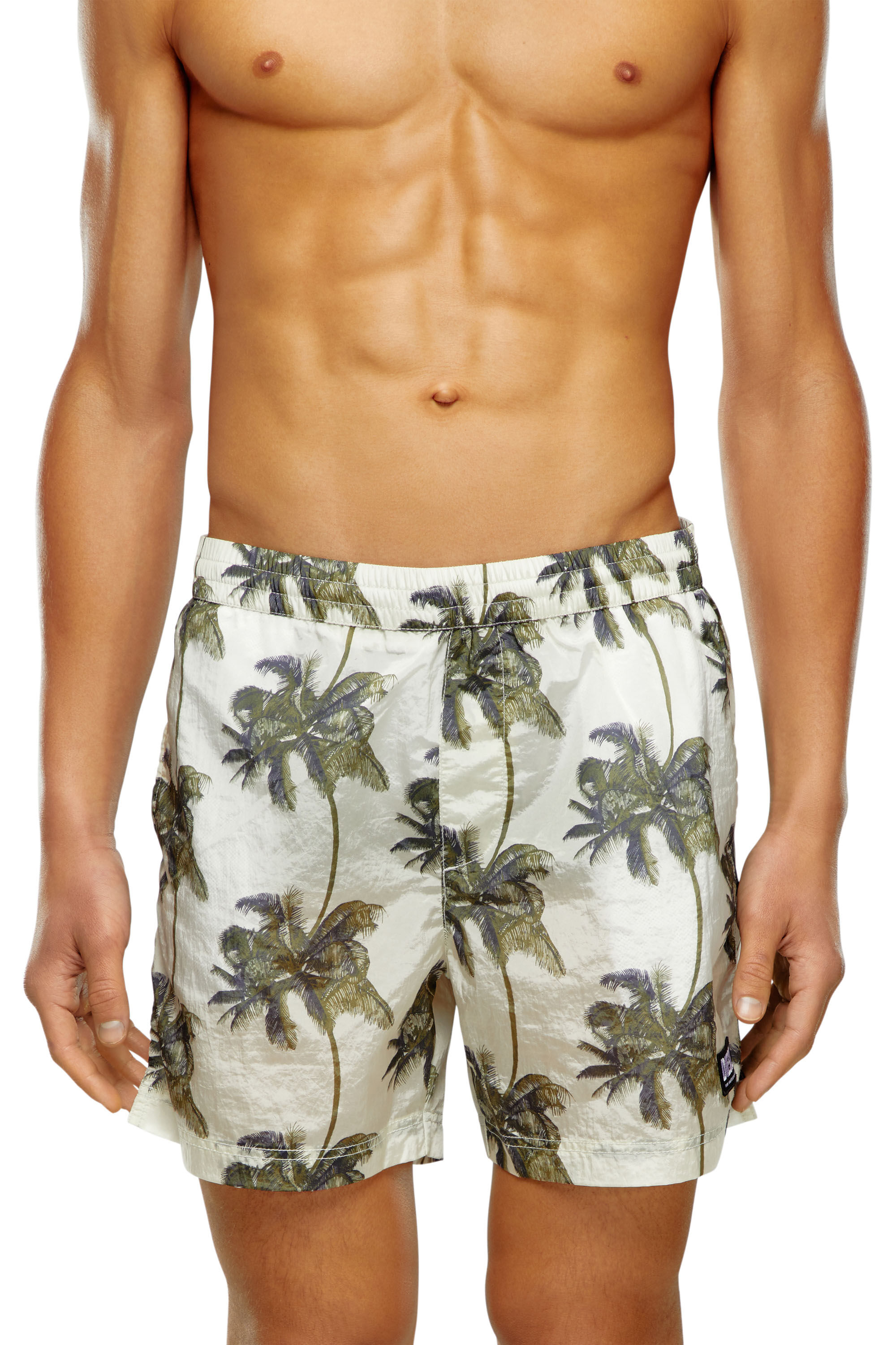 Diesel - BMBX-RIO-41CM-PARACHUTE, Man Palm-tree board shorts in crinkled fabric in Green - Image 1