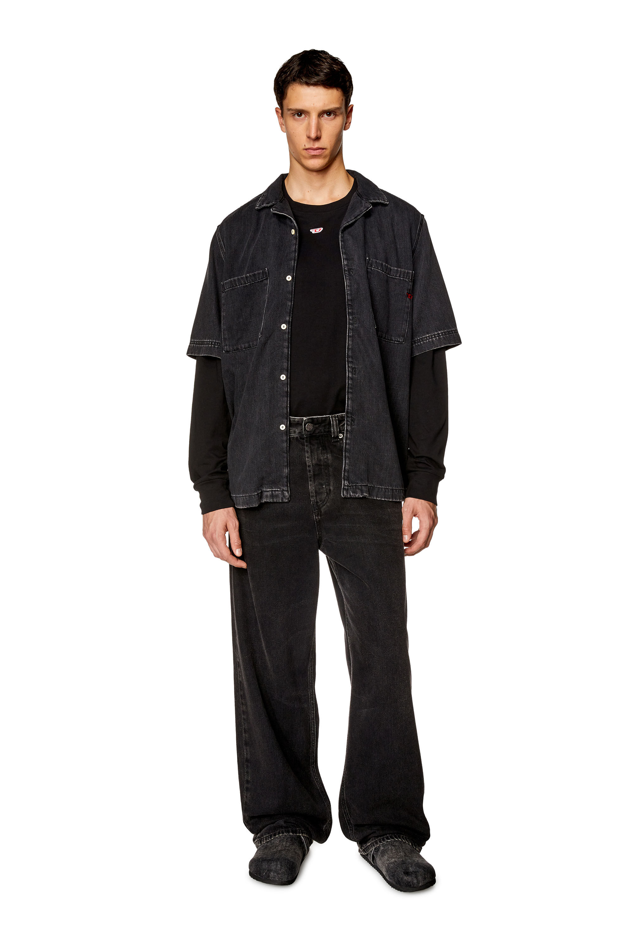 Diesel - D-PAROSHORT, Man Bowling shirt in Tencel denim in Black - Image 1