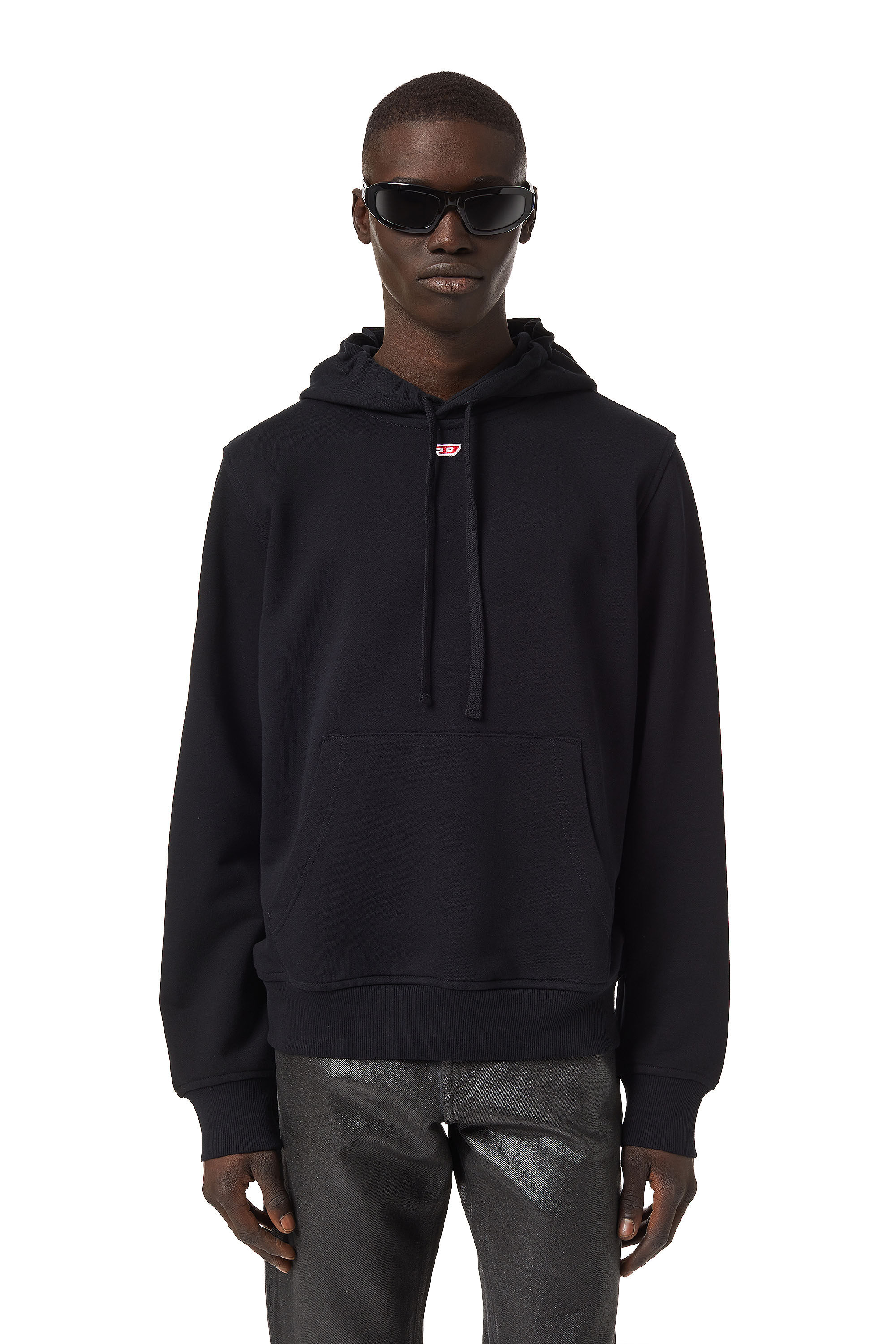 Diesel - S-GINN-HOOD-D, Man Cotton hoodie with mini D patch in Black - Image 3