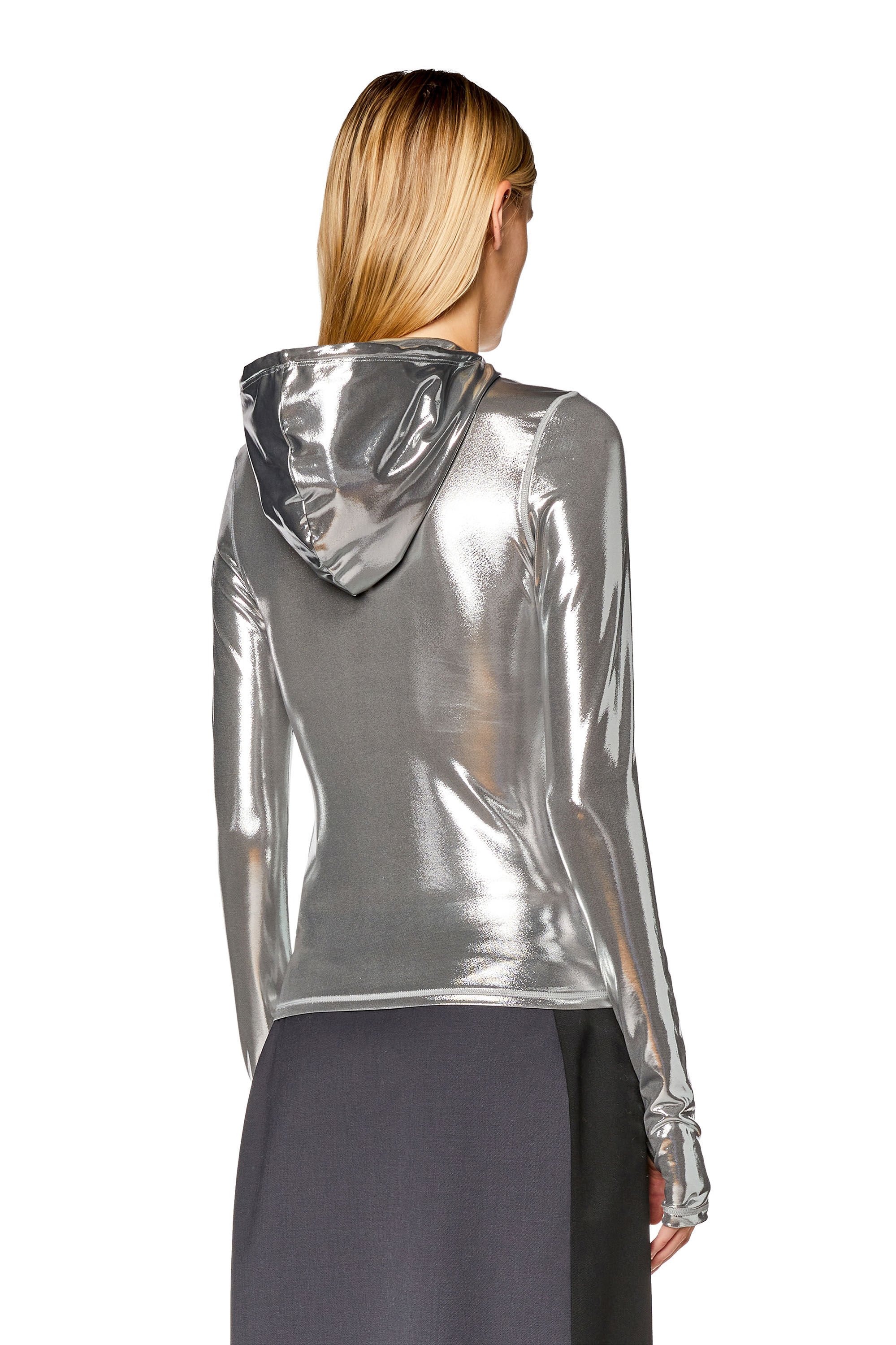 Diesel - T-METAL-L1, Woman Hoodie with shiny foil coating in Silver - Image 4