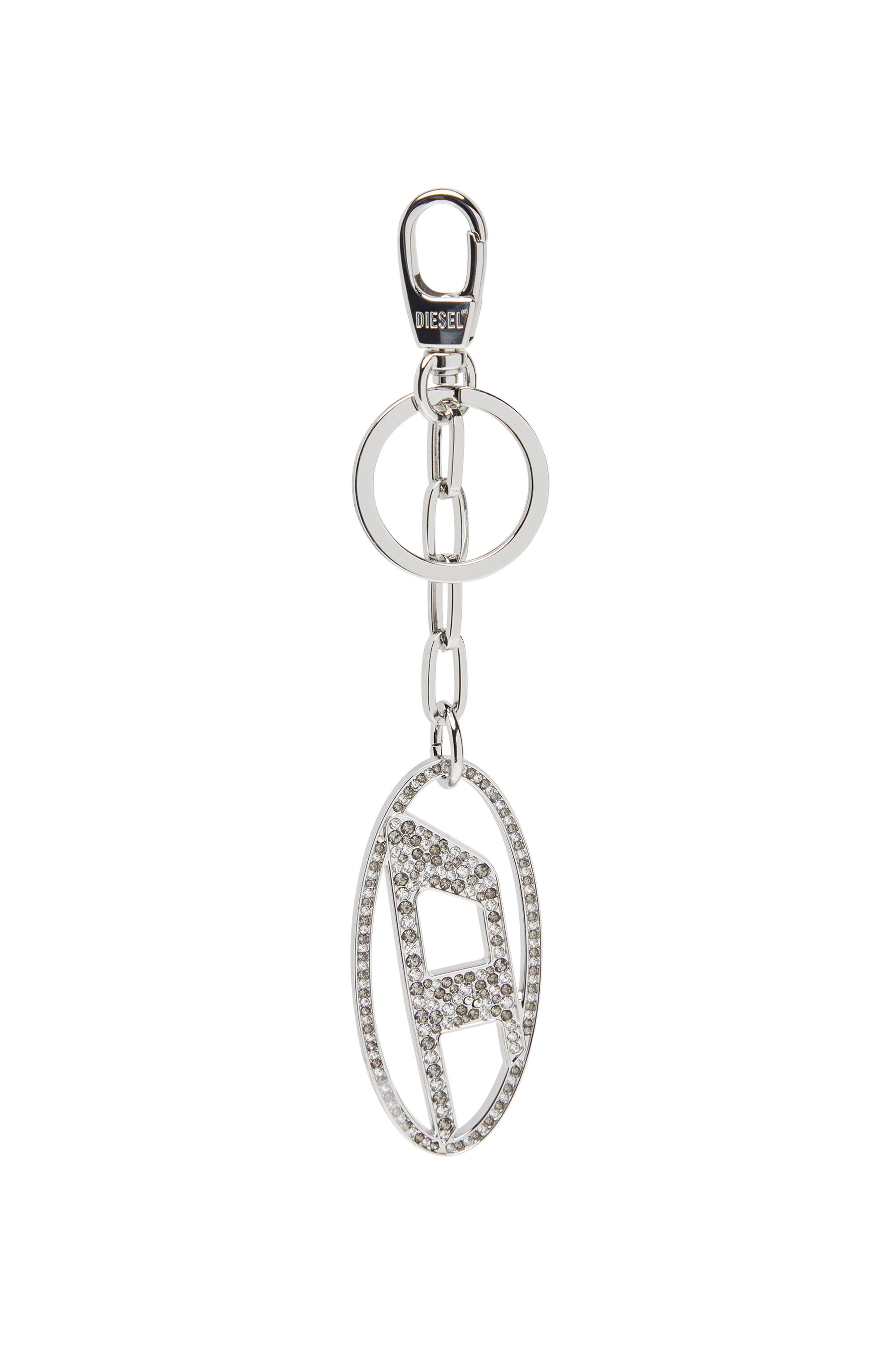 Diesel - HOLY-C, Woman Metal Oval D keyring with crystals in Silver - Image 1