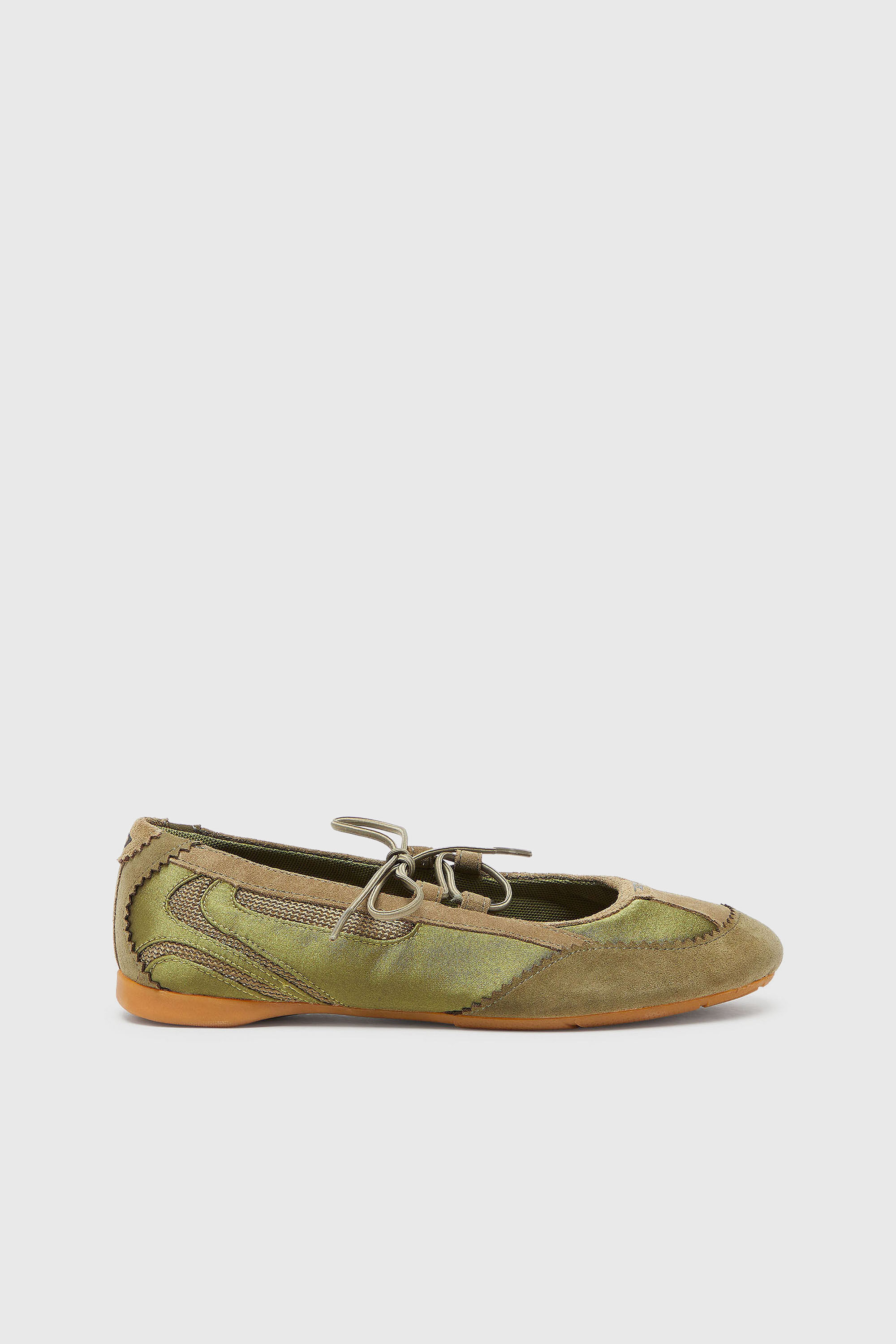 Diesel - D-MILE BALLERINA LACE UP II W, Woman's D-Mile - Lace-up ballerina flats in leather and mesh in Military Green - 1
