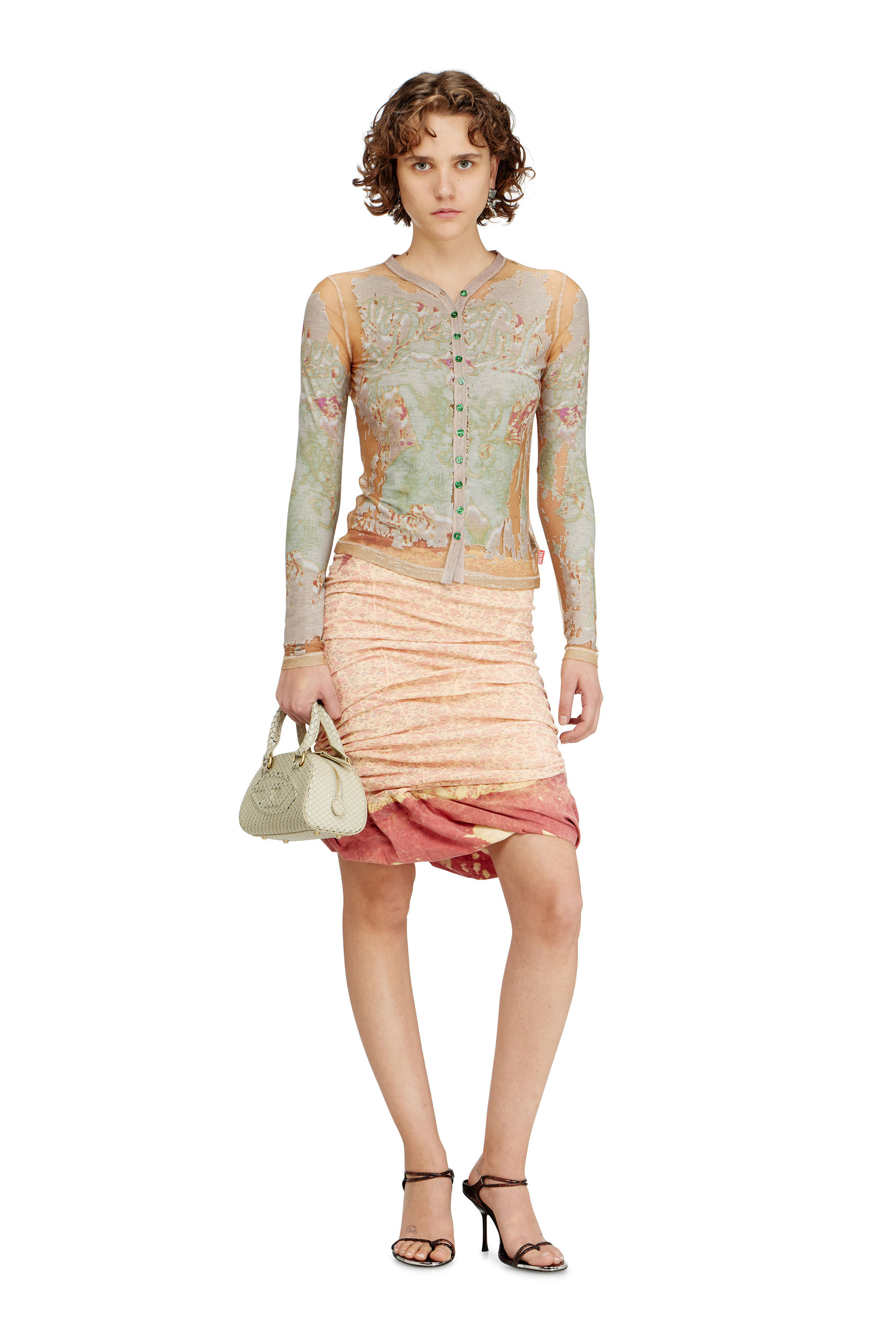 Diesel - 1DR DOME CROSSBODY, Woman's 1DR Dome-Mini bowling bag in snake-effect leather in Beige - 1