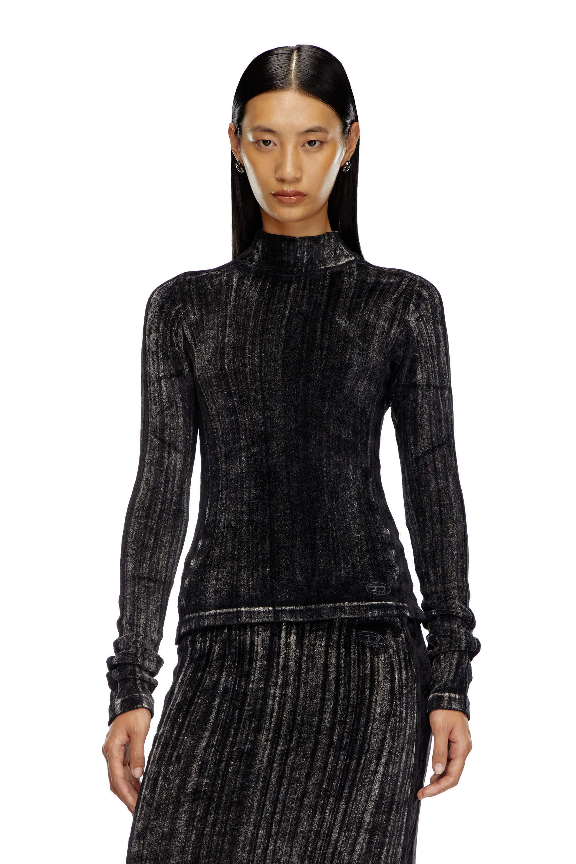 Diesel - T-SLIMY, Woman Mock-neck top in treated chenille in Black - Image 3