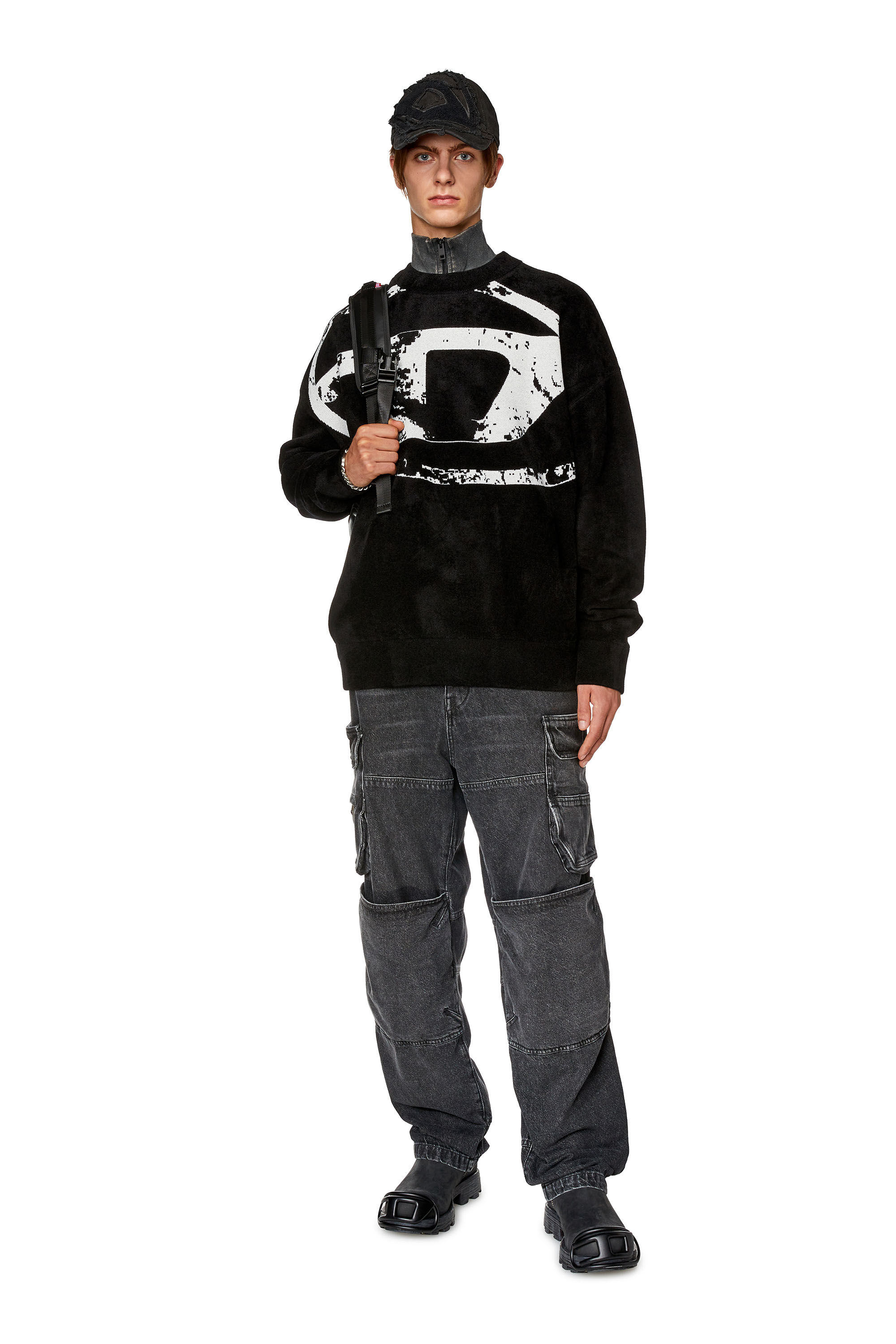 Diesel - K-TRIA, Man Sweatshirt with distressed oval D in Black - Image 1