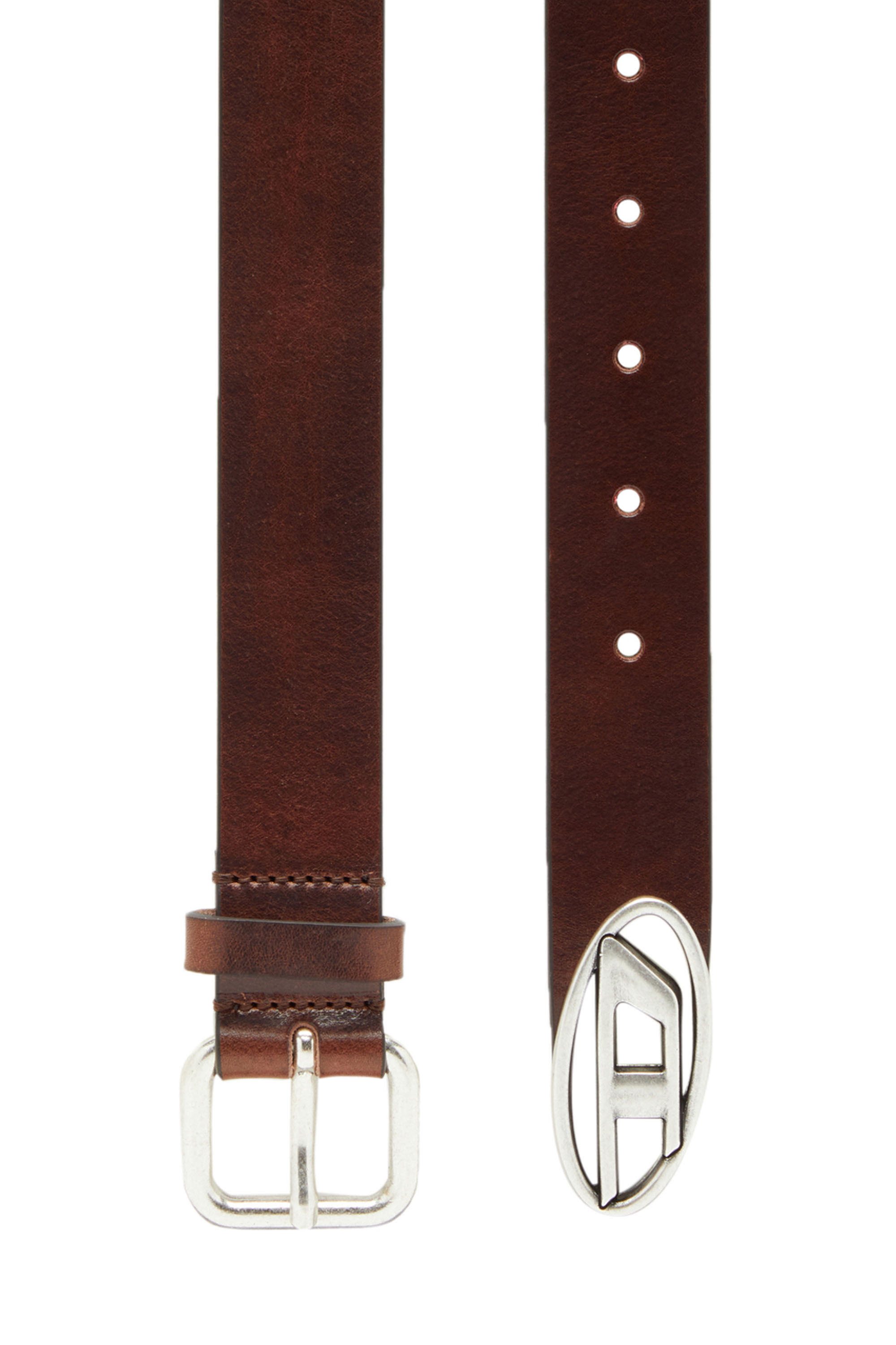 Diesel - B-INLAY, Unisex Leather belt with oval D logo in Brown - Image 1