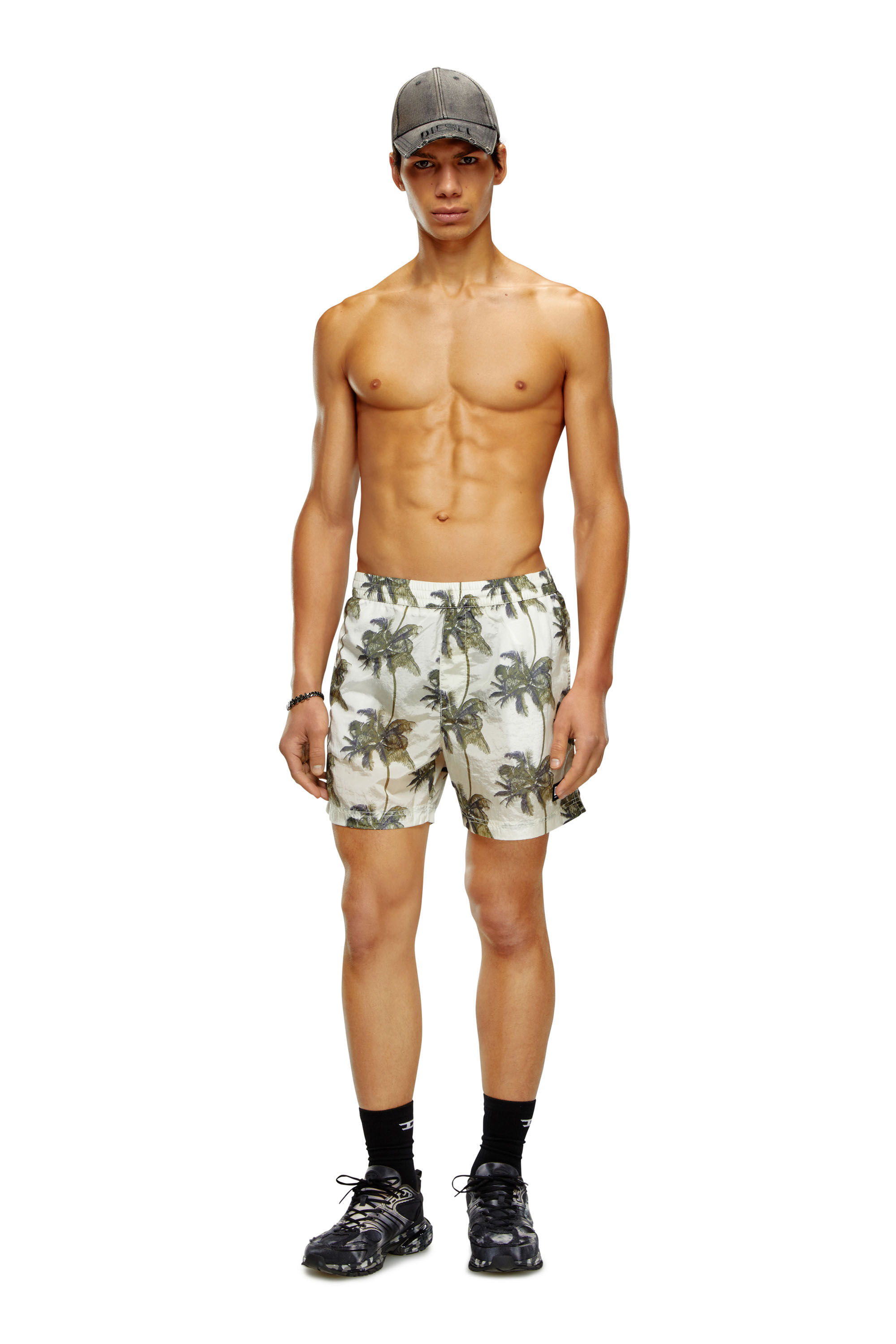 Diesel - BMBX-RIO-41CM-PARACHUTE, Man Palm-tree board shorts in crinkled fabric in Green - Image 2