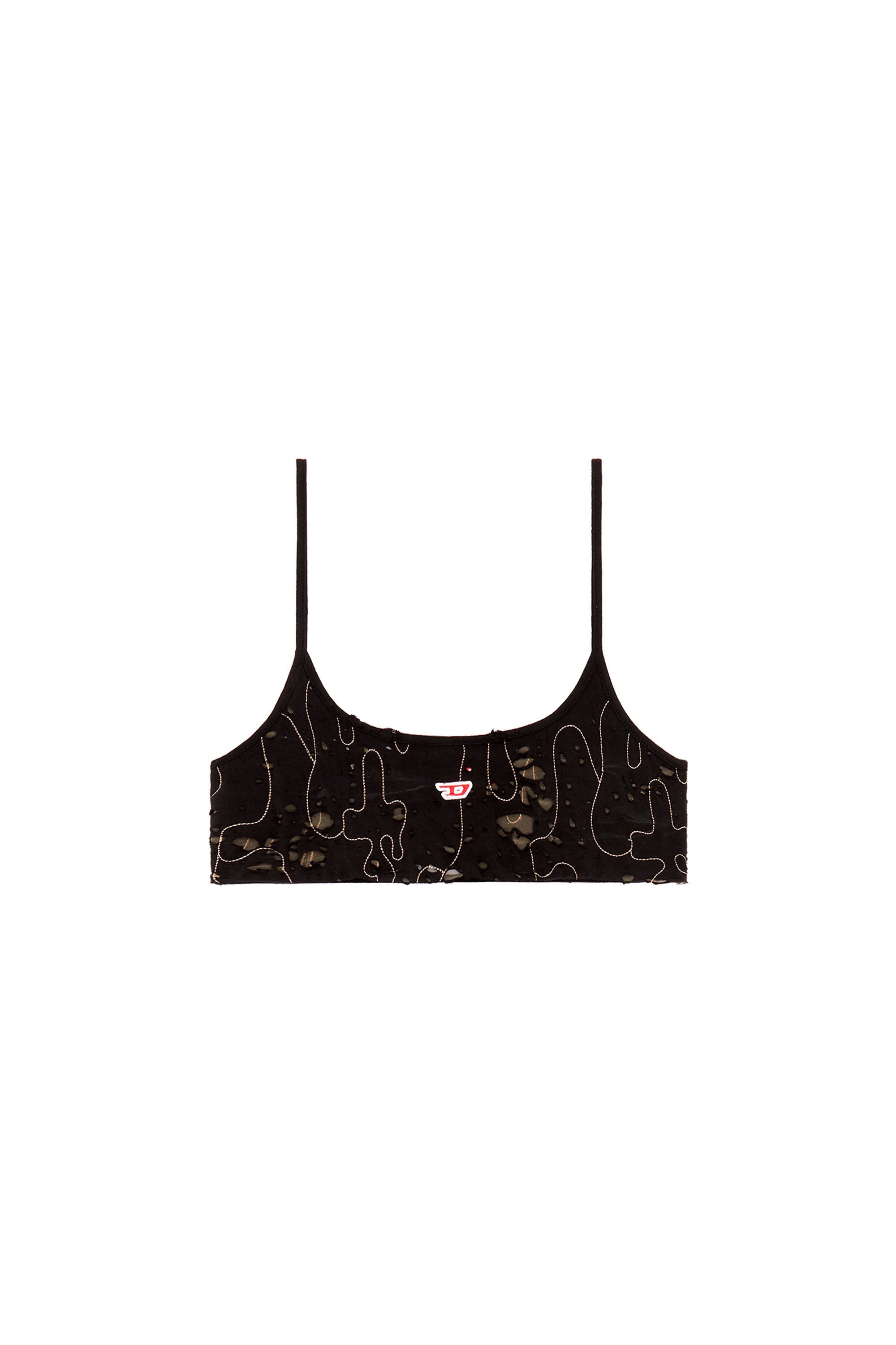 Diesel - T-BRA-DEV, Woman Tulle bra top with destroyed jersey in Black - Image 2