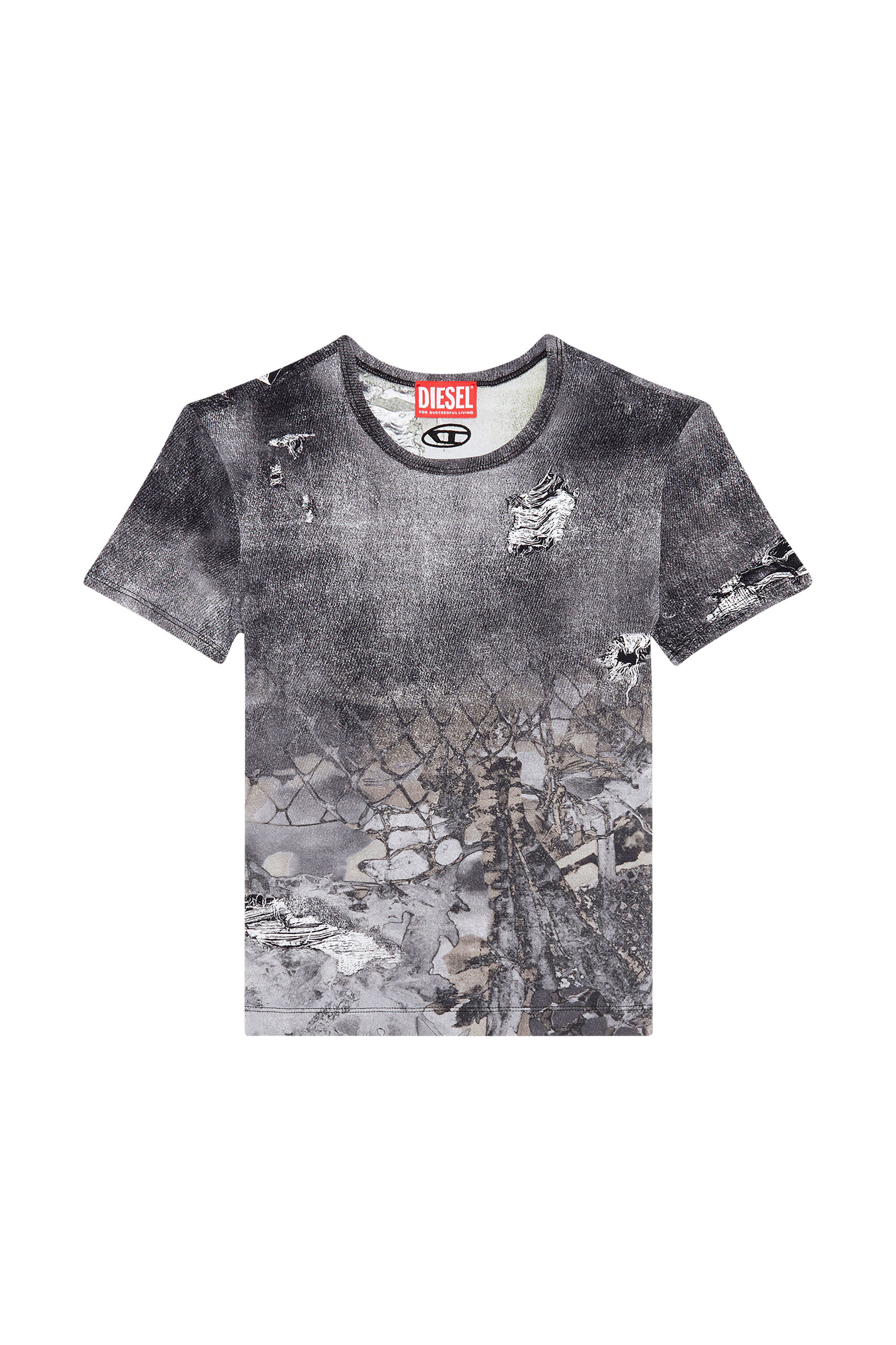 Diesel - T-UNCSKI, Woman Cropped T-shirt with abstract print in Grey - Image 2