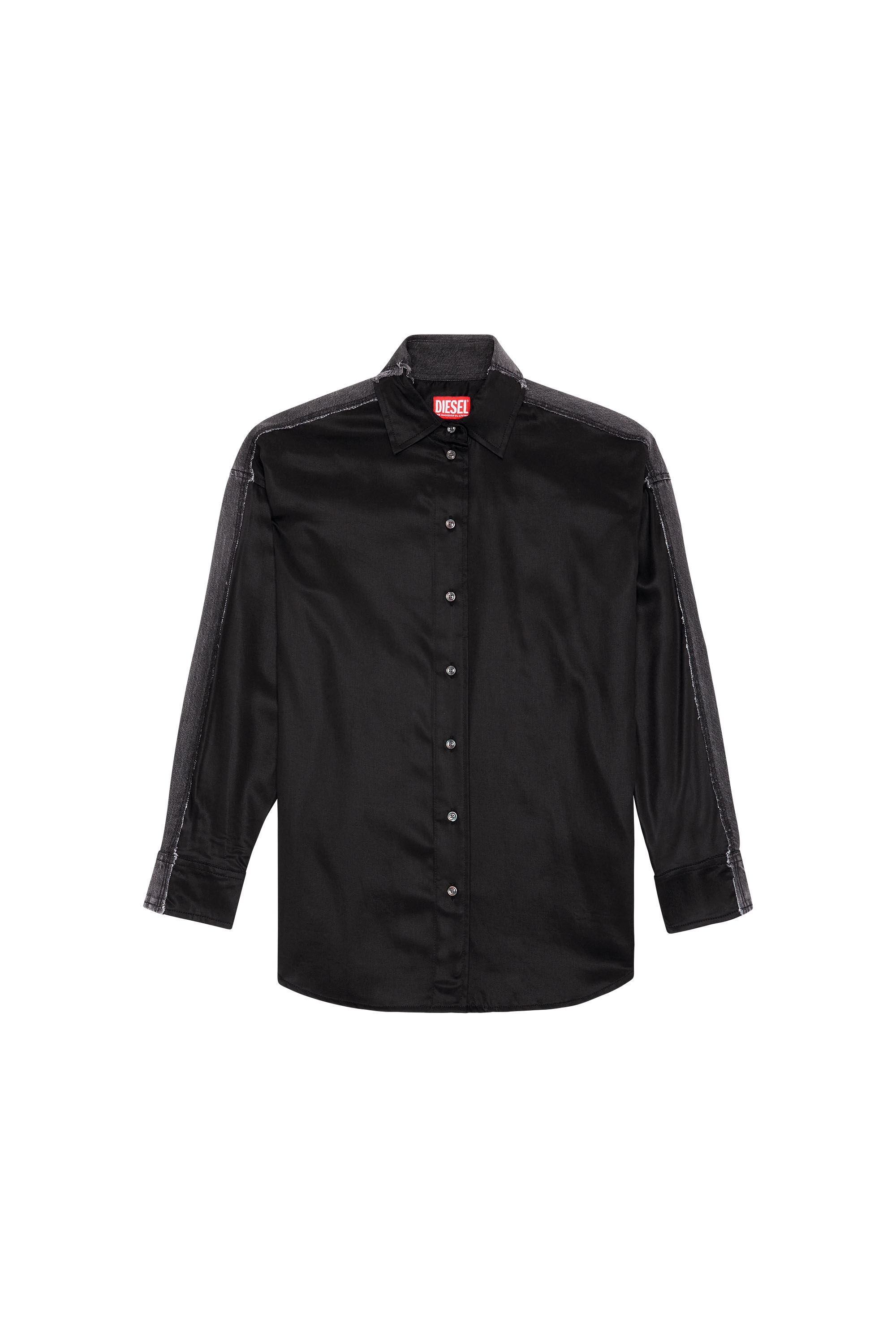 Diesel - S-DOU-DNM-FL, Woman Shirt in satin and denim in Black - Image 2