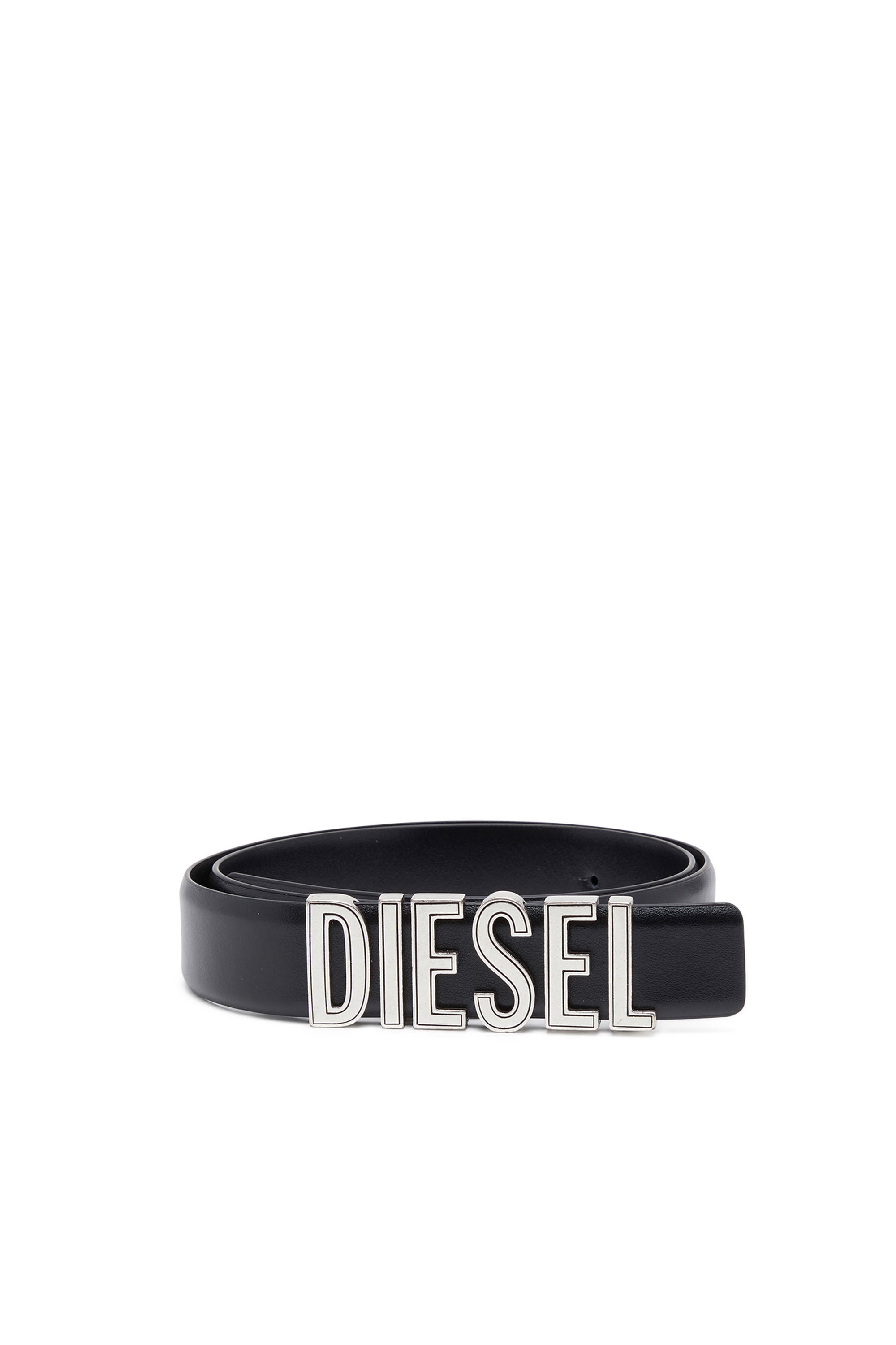 Diesel - B-DIESEL RIVETS, Woman Leather belt with chunky logo letters in Black - Image 1