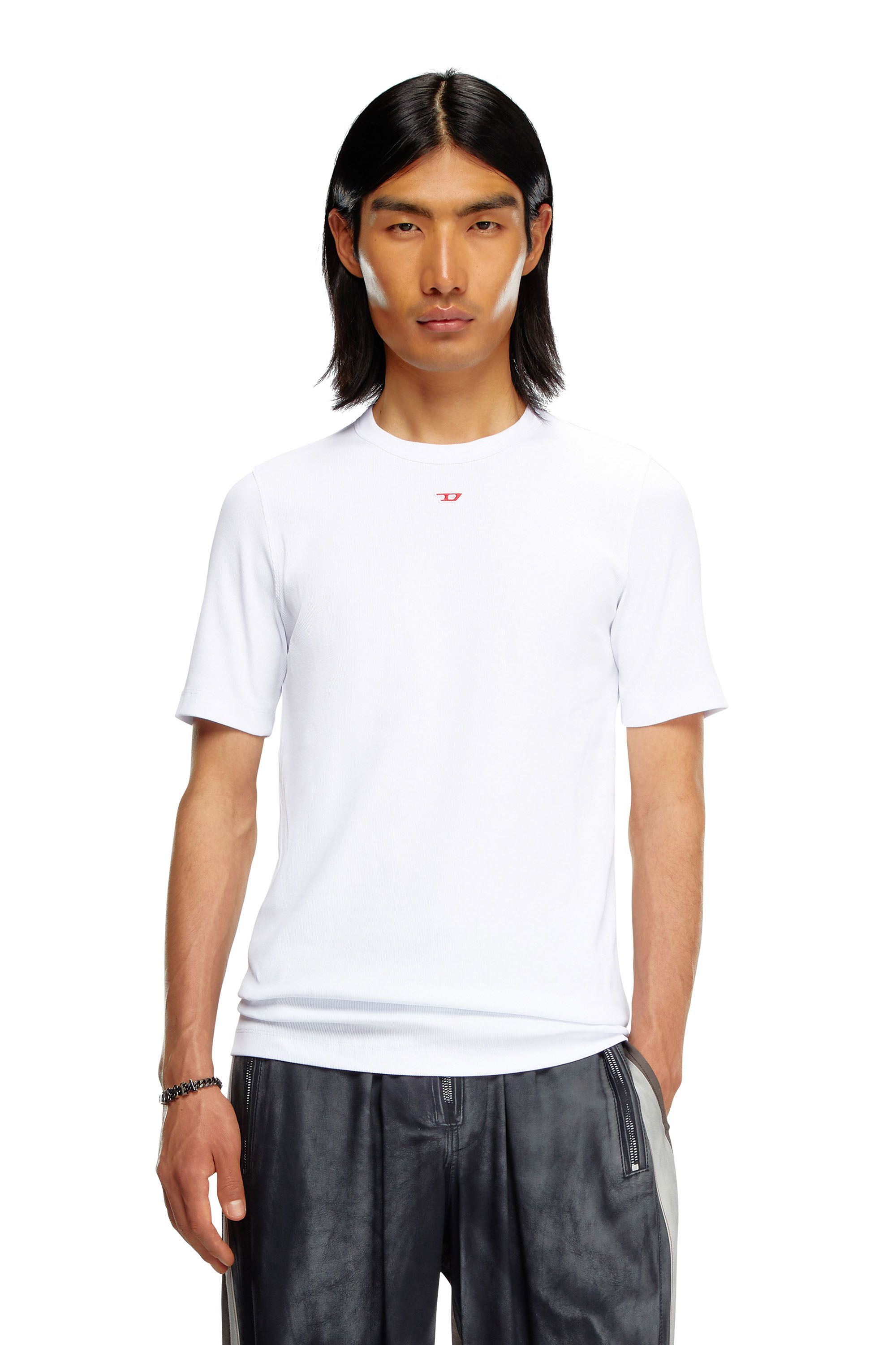 Diesel - D-RIBBER-N, Man T-shirt with D patch in White - Image 3