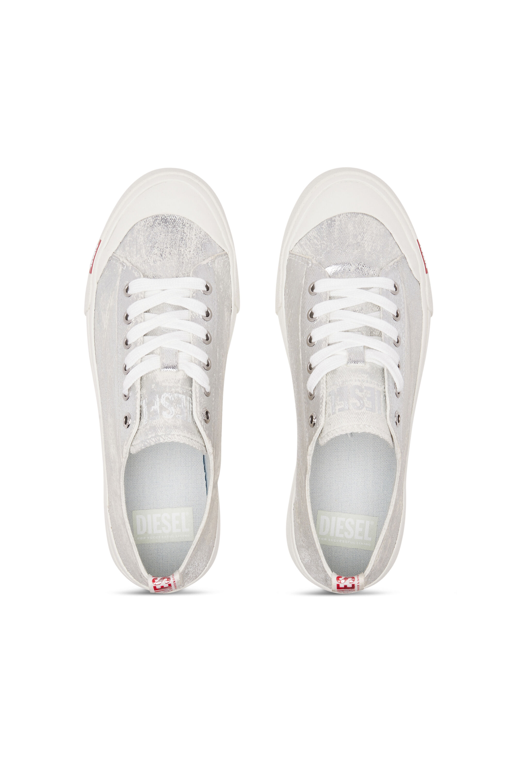 Diesel - S-ATHOS LOW W, Woman S-Athos Low-Distressed sneakers in metallic canvas in Silver - Image 4