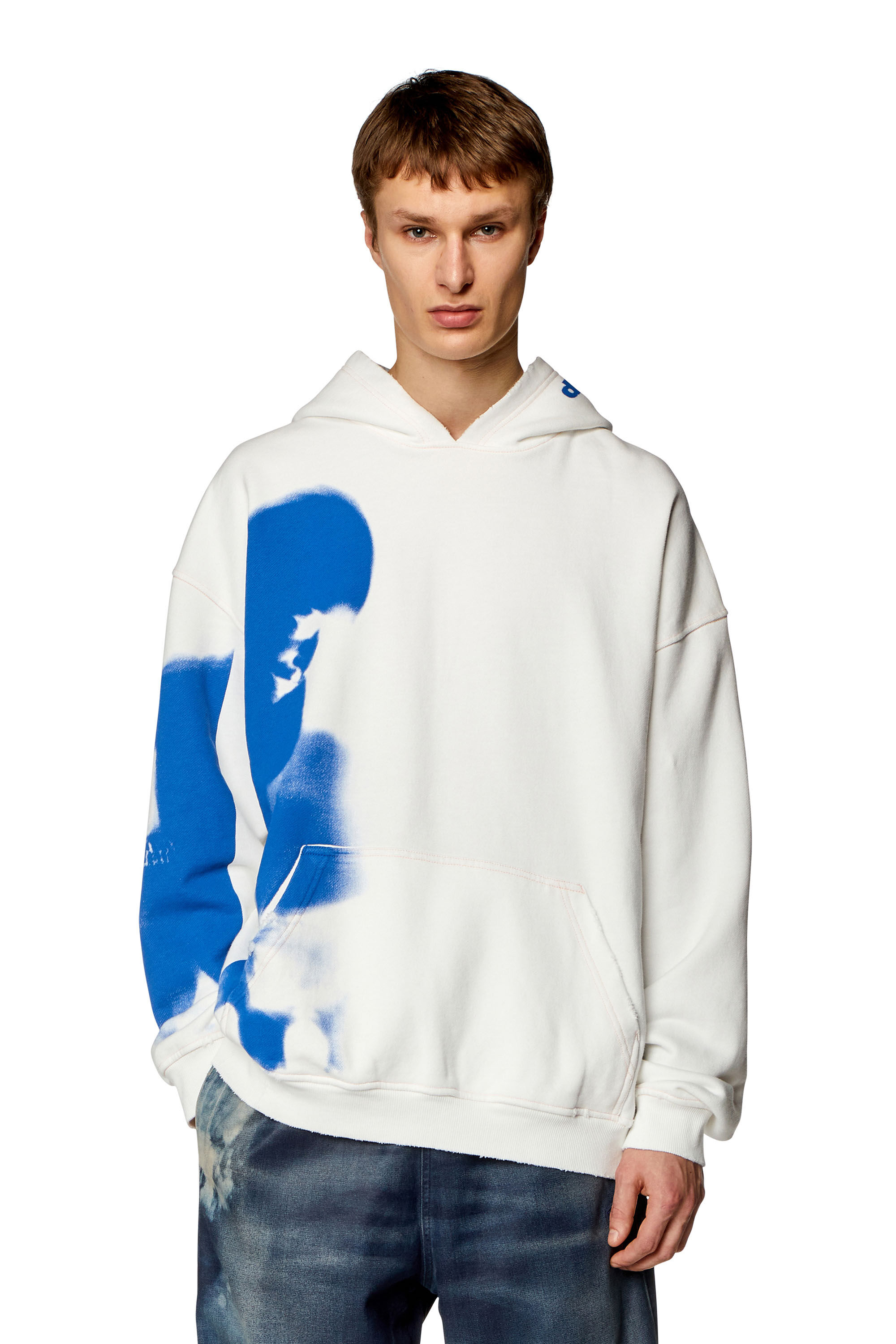 Diesel - S-BOXT-HOOD-N4, Man Distressed hoodie with smudgy print in White - Image 3