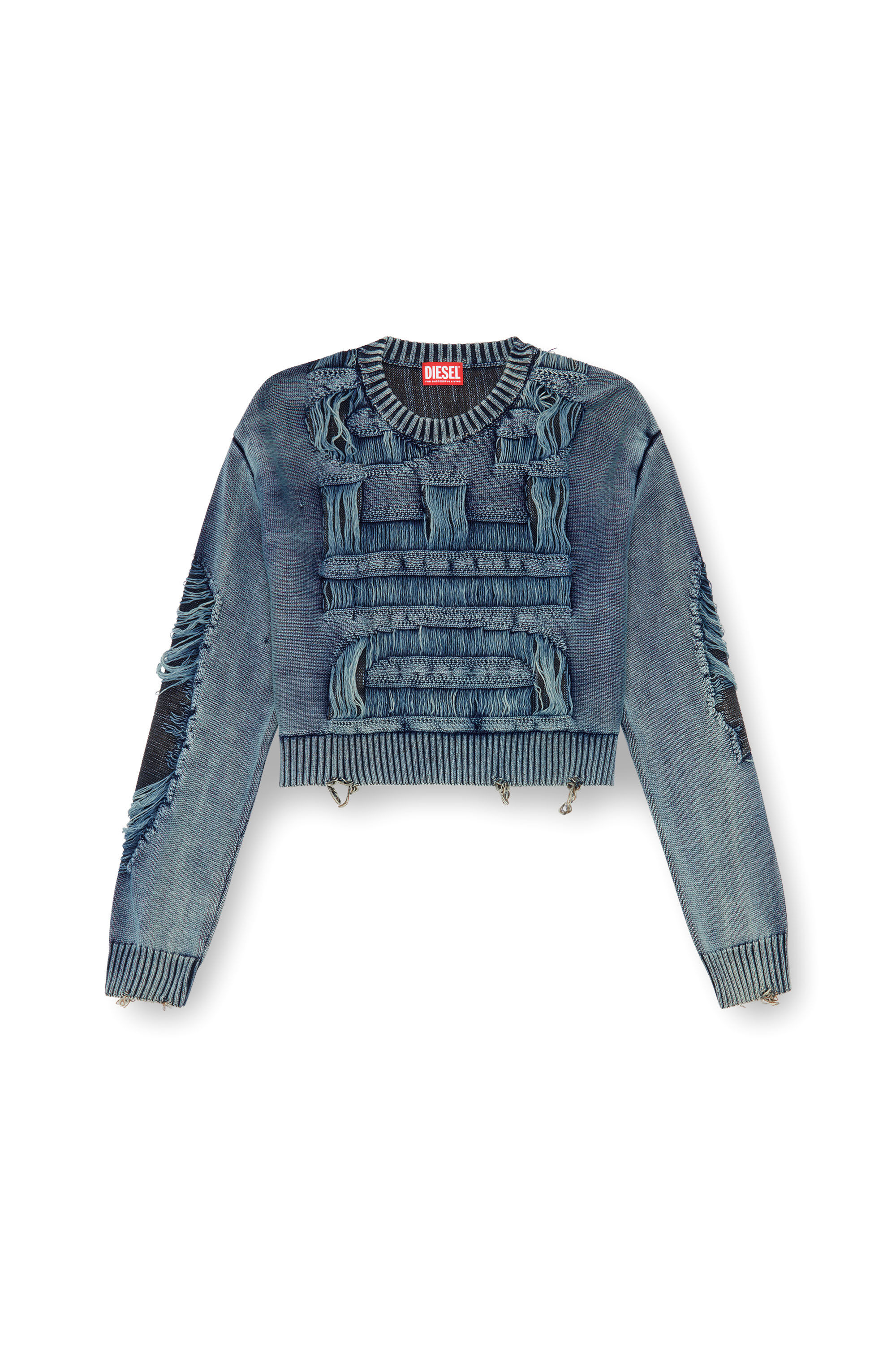 Diesel - M-ROTTA, Woman Destroyed jumper with floating yarn logo in Blue - Image 2