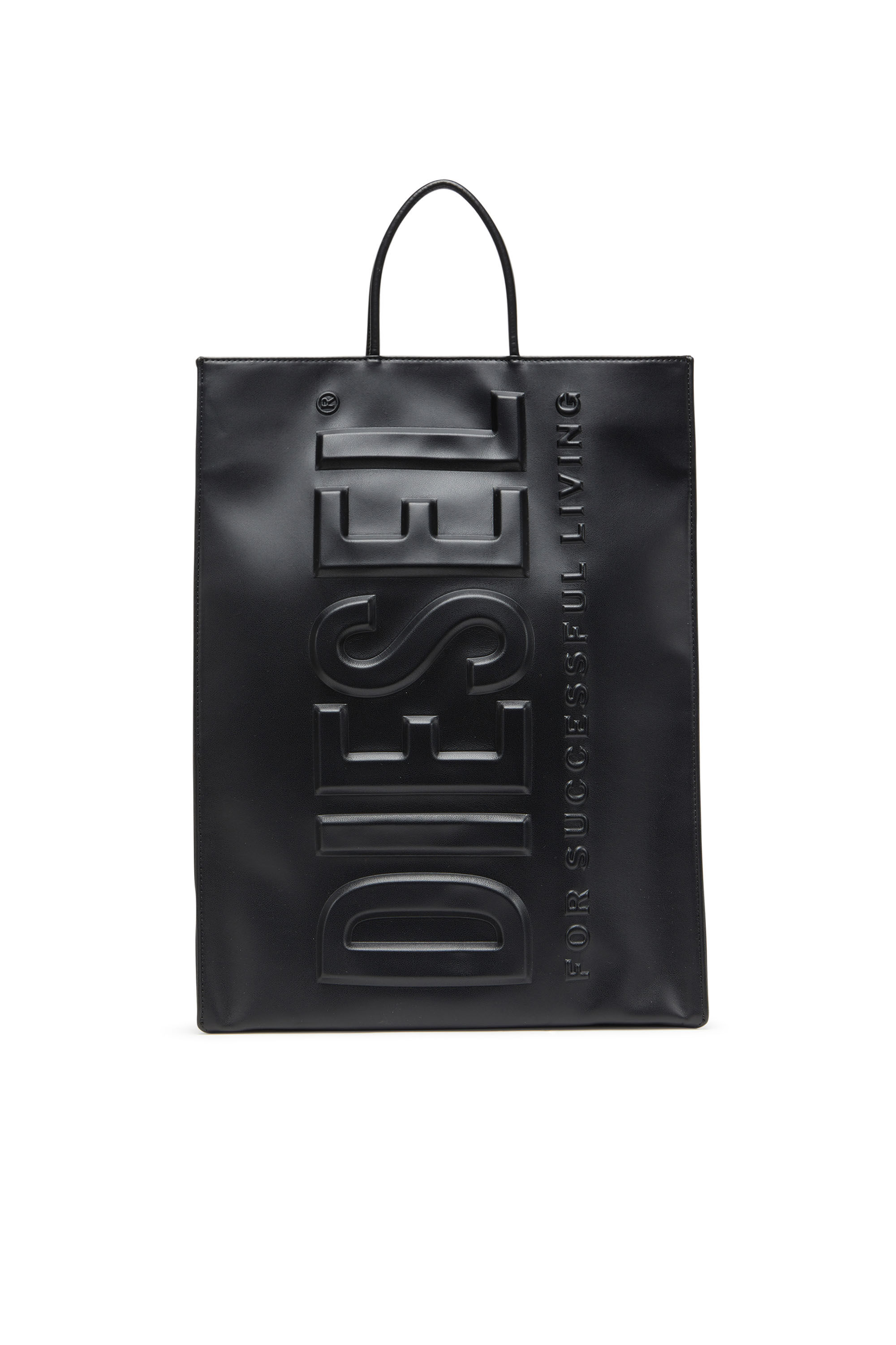 Diesel - DSL 3D SHOPPER L X, Unisex Dsl 3D L-Large PU tote bag with embossed logo in Black - Image 1