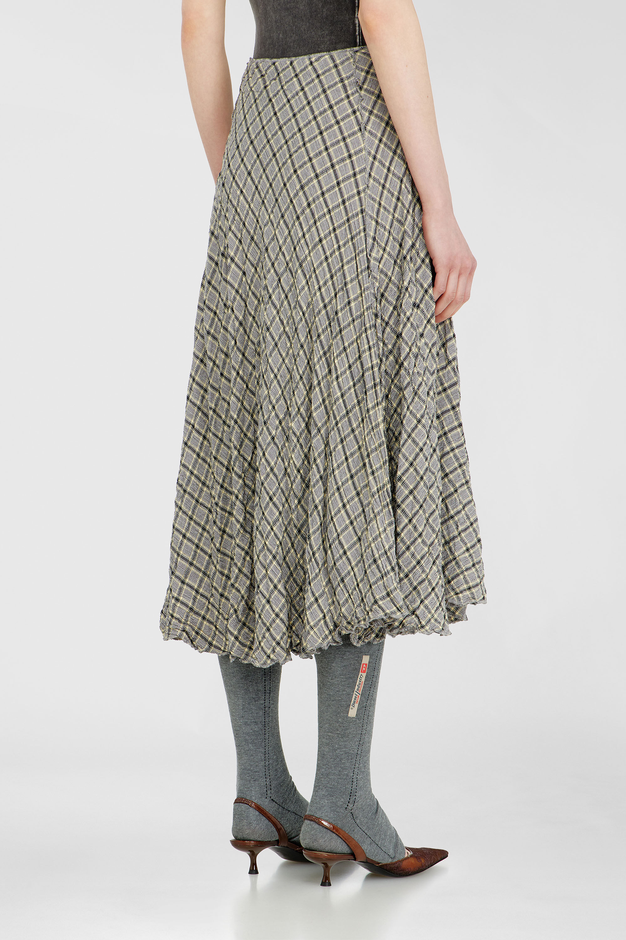 Diesel - O-XYGEN, Woman's Midi skirt in seersucker-effect check in Grey - 4